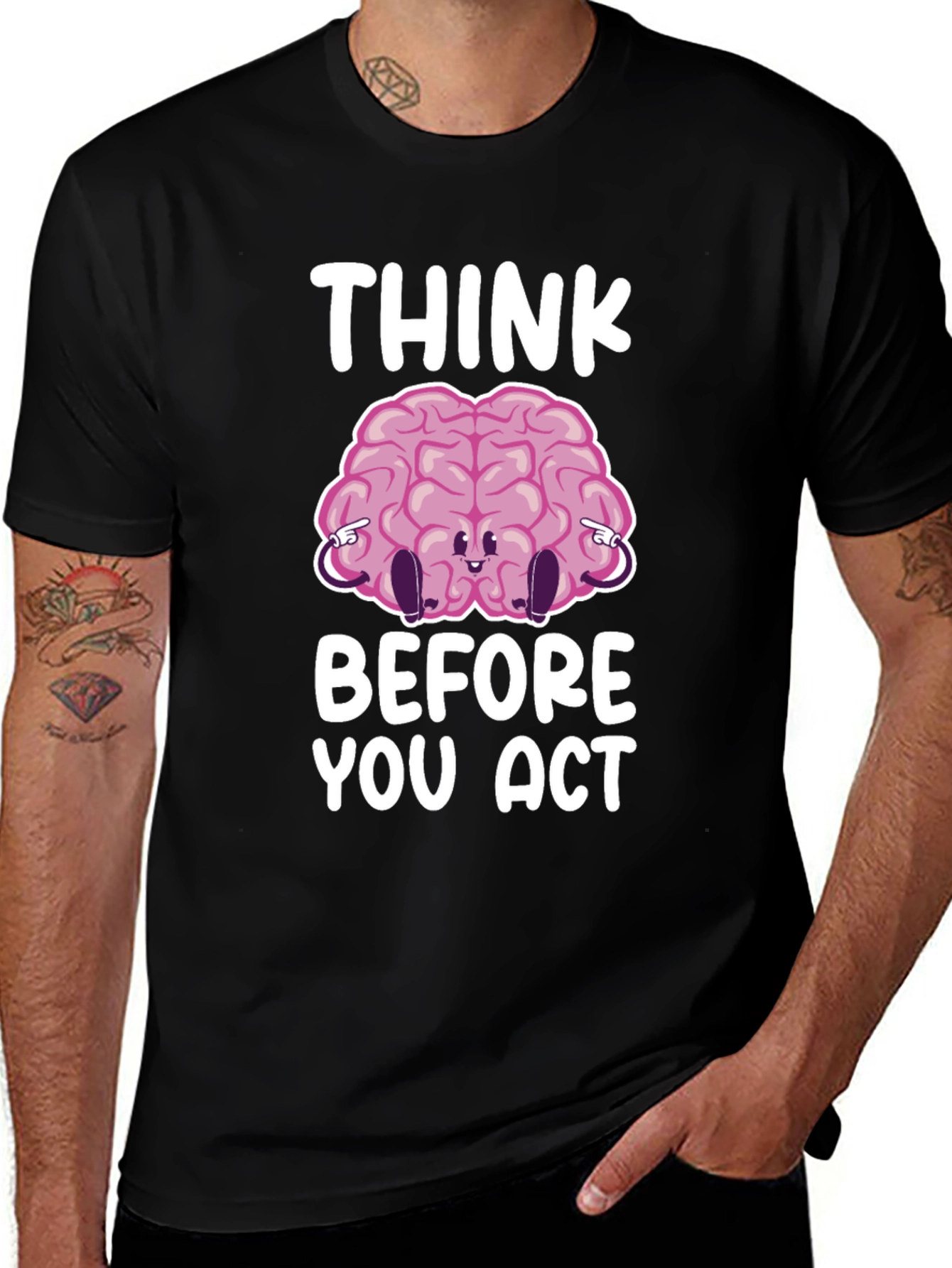 Think Before You Act Funny Brain Graphic T-Shirt