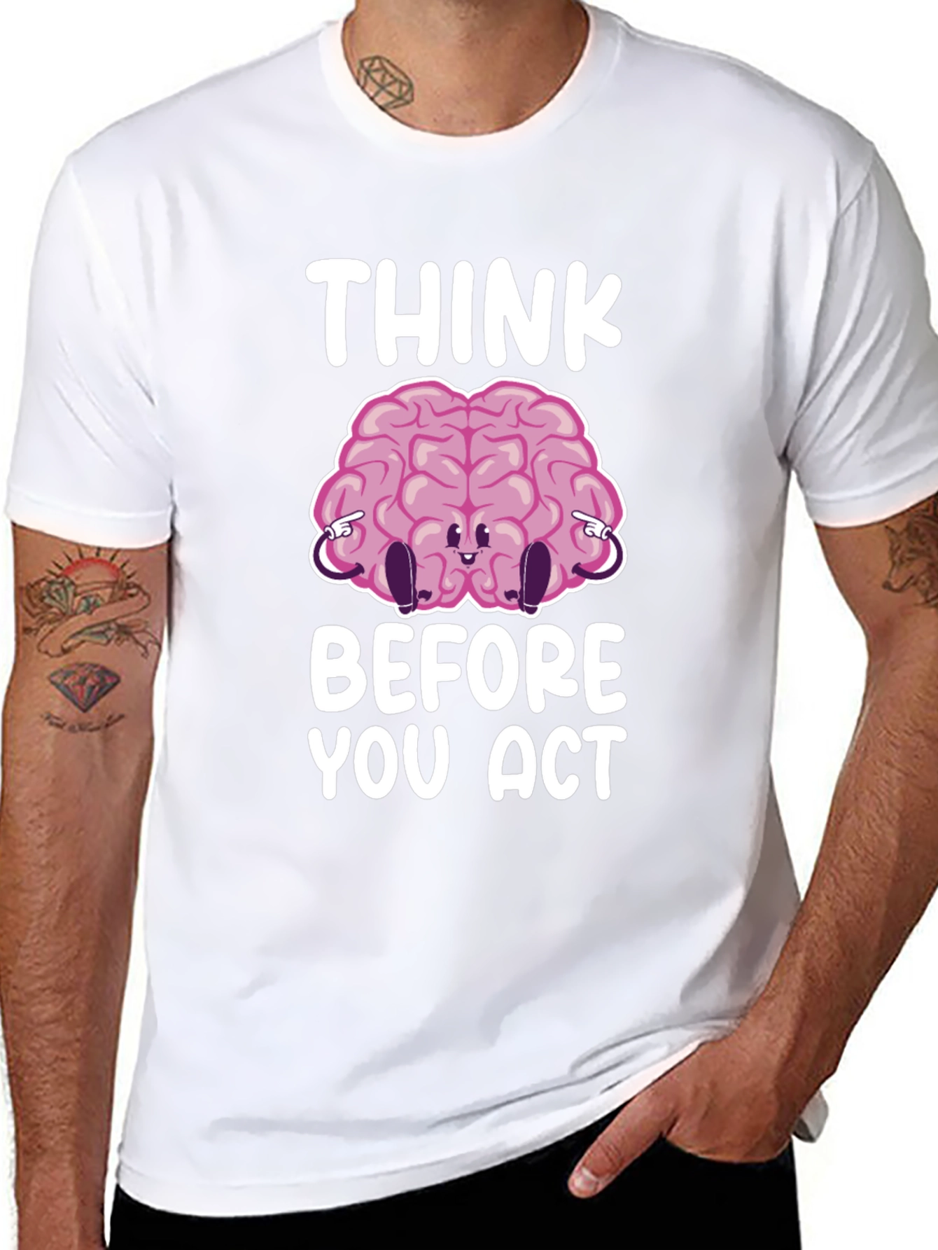 Think Before You Act Funny Brain Graphic T-Shirt