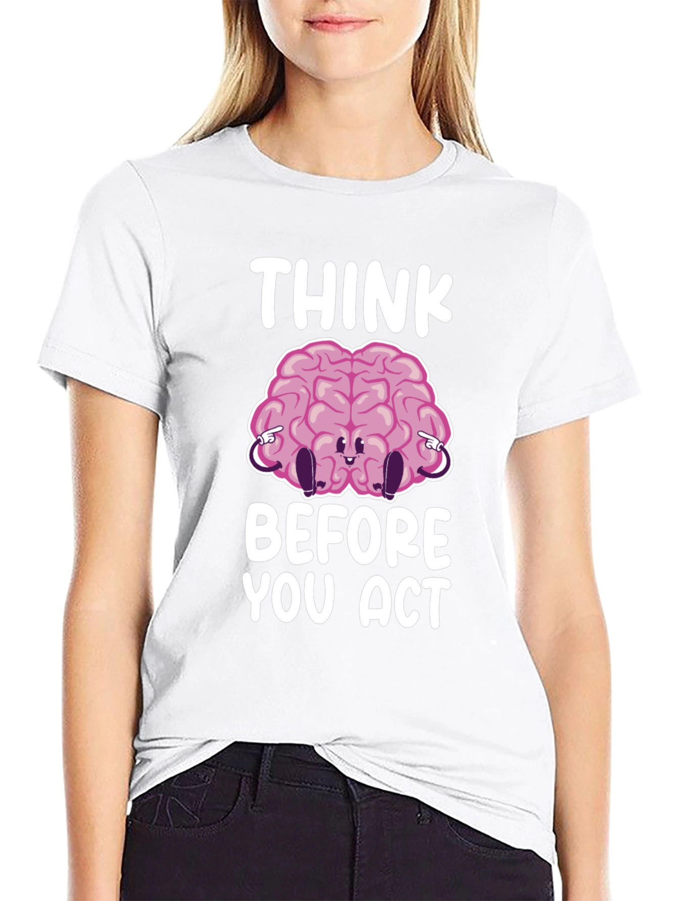Think Before You Act Funny Brain Graphic T-Shirt