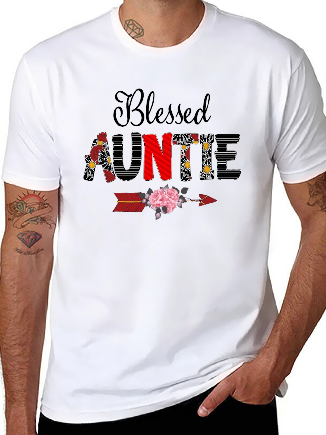 Blessed Auntie Floral Arrow T-Shirt