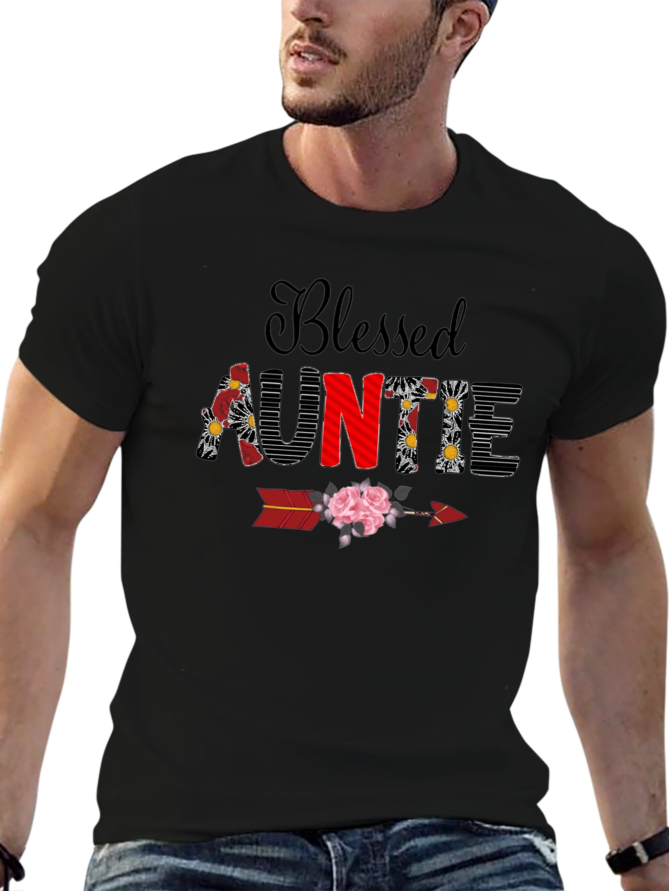 Blessed Auntie Floral Arrow T-Shirt