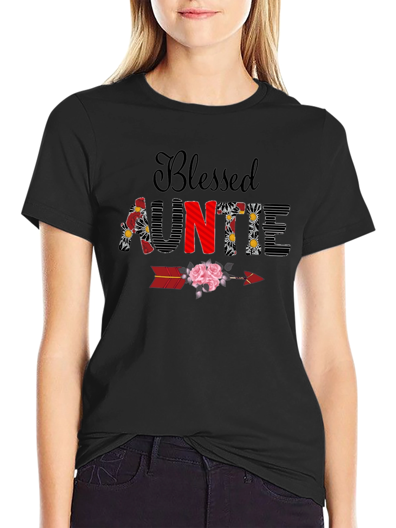Blessed Auntie Floral Arrow T-Shirt