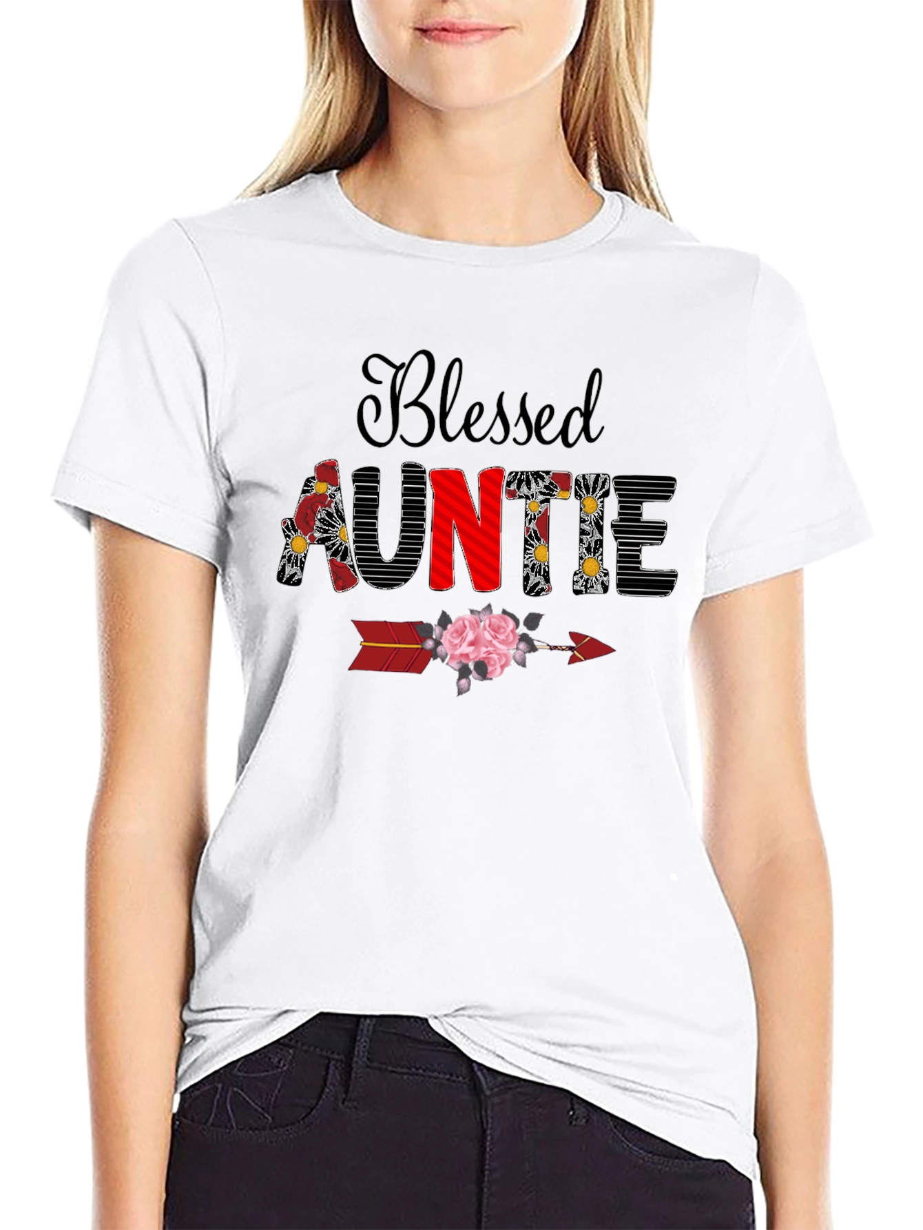 Blessed Auntie Floral Arrow T-Shirt