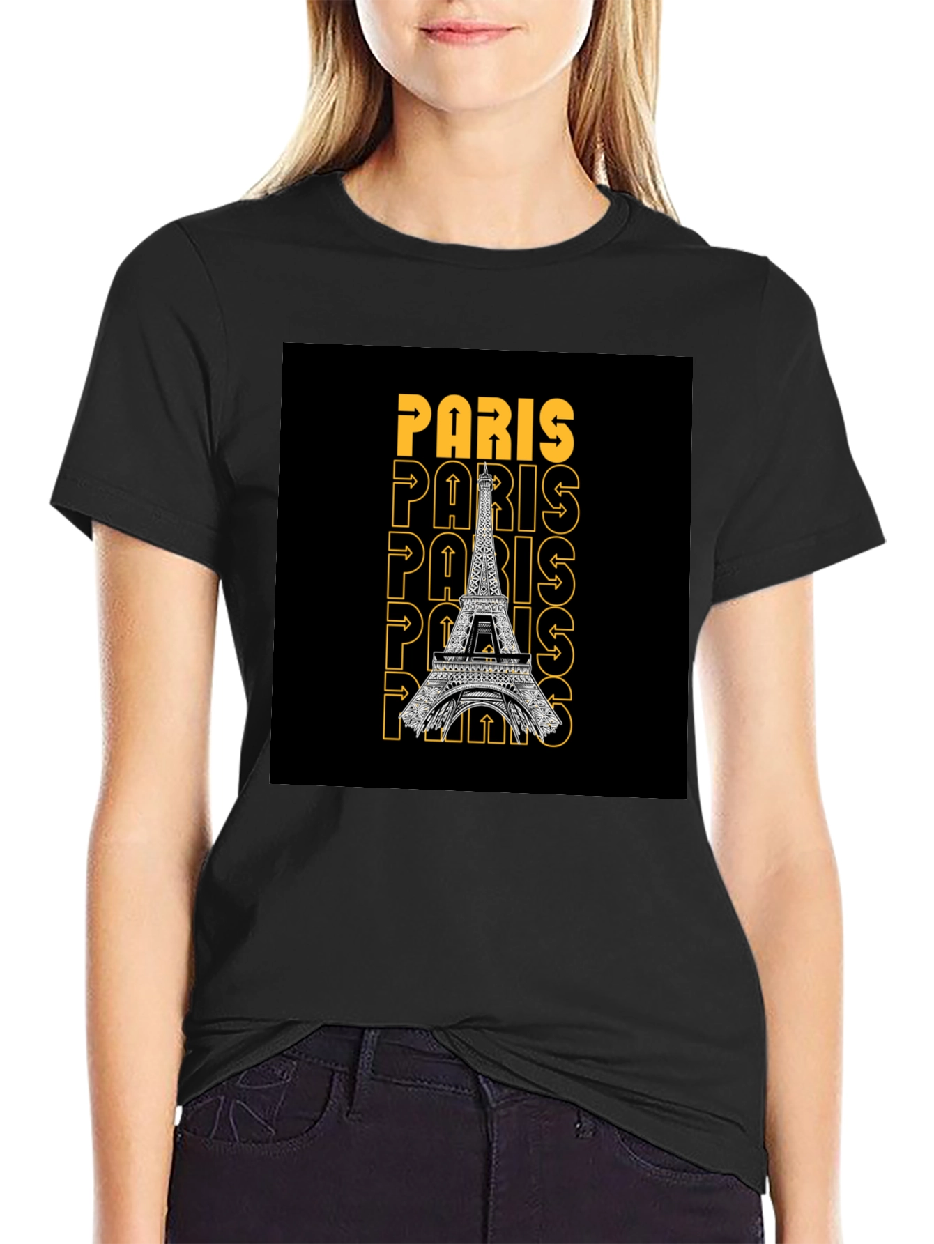 Paris Eiffel Tower Graphic Print Black T-Shirt