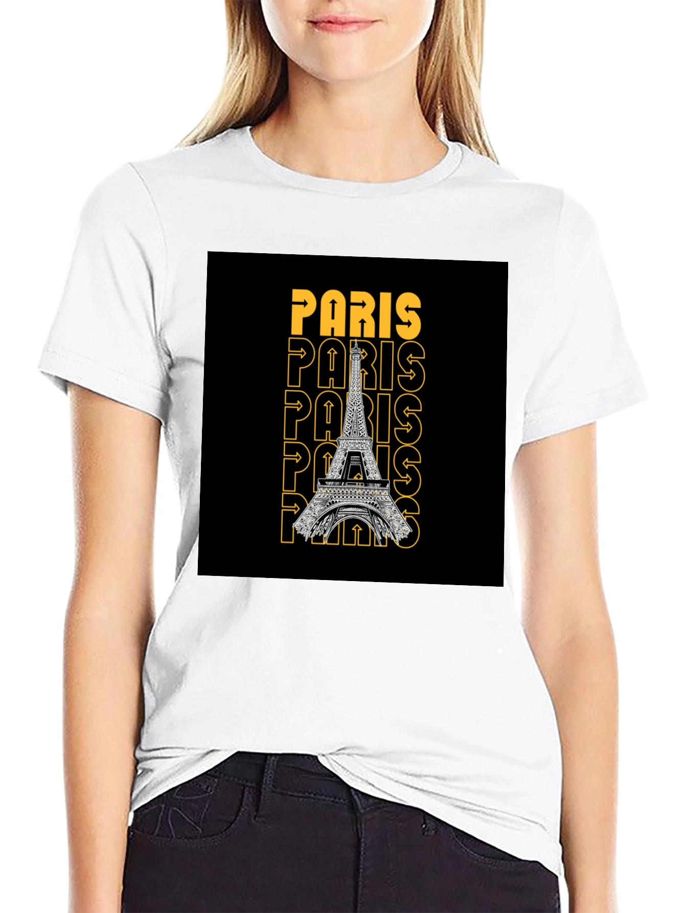 Paris Eiffel Tower Graphic Print Black T-Shirt