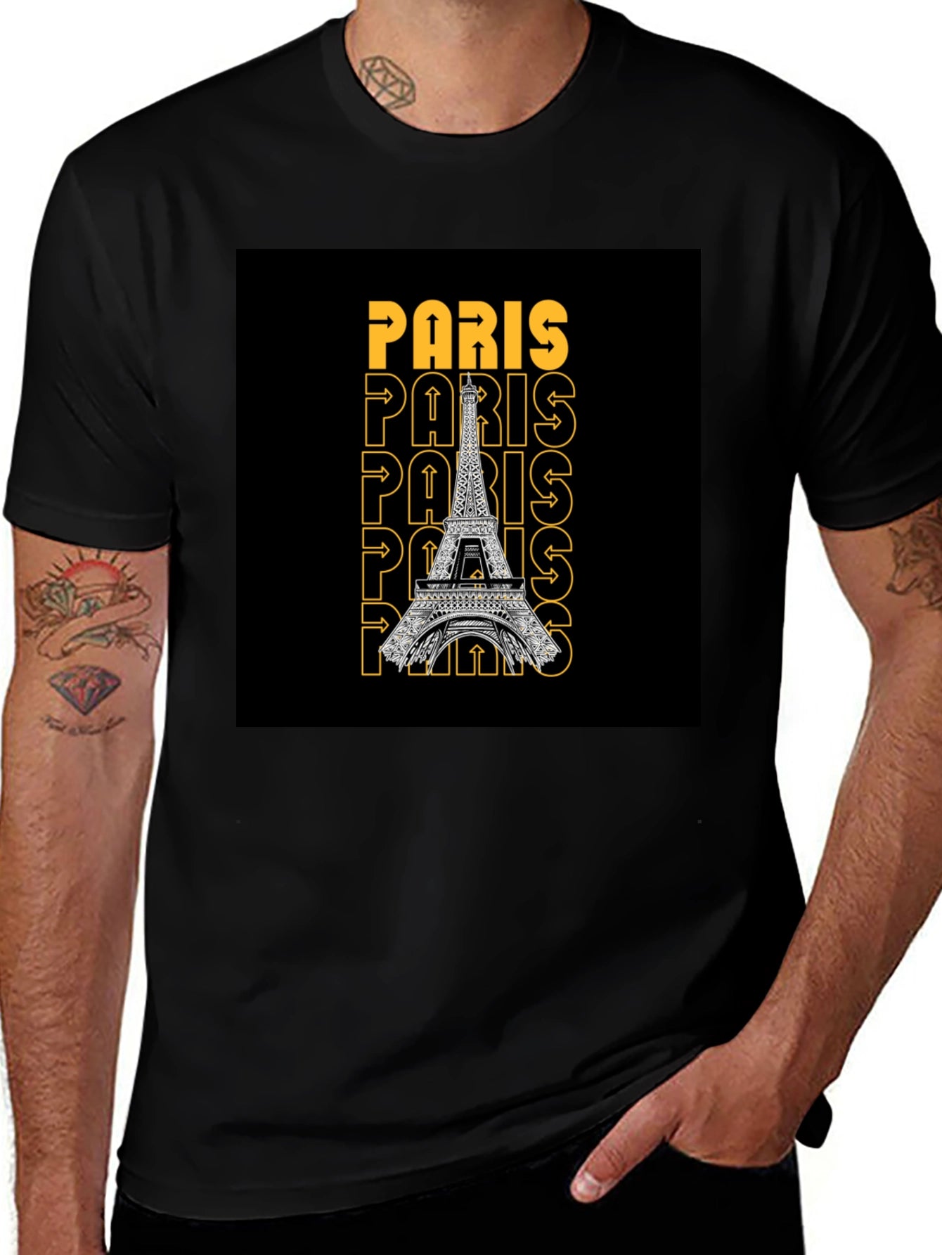 Paris Eiffel Tower Graphic Print Black T-Shirt