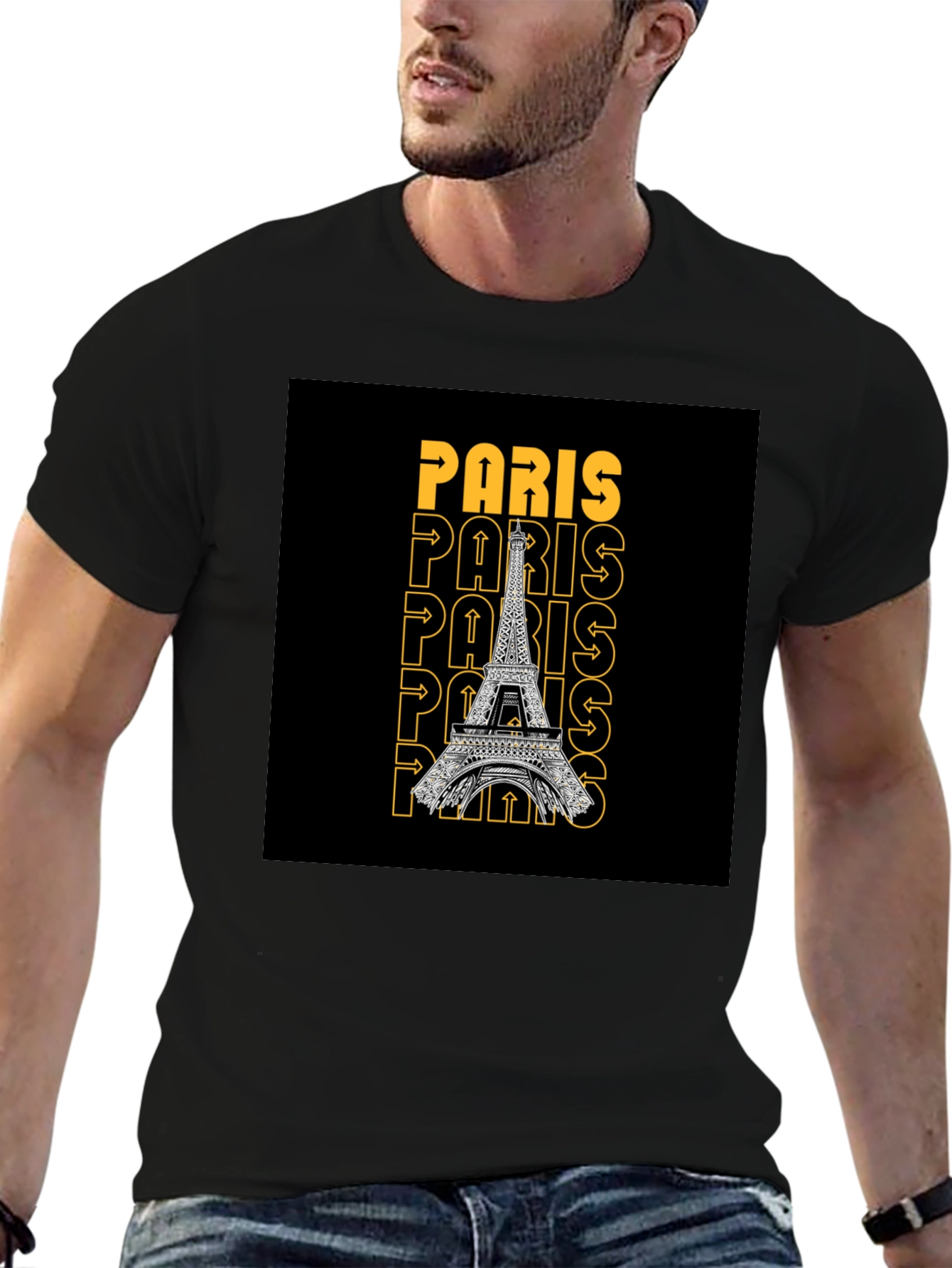Paris Eiffel Tower Graphic Print Black T-Shirt