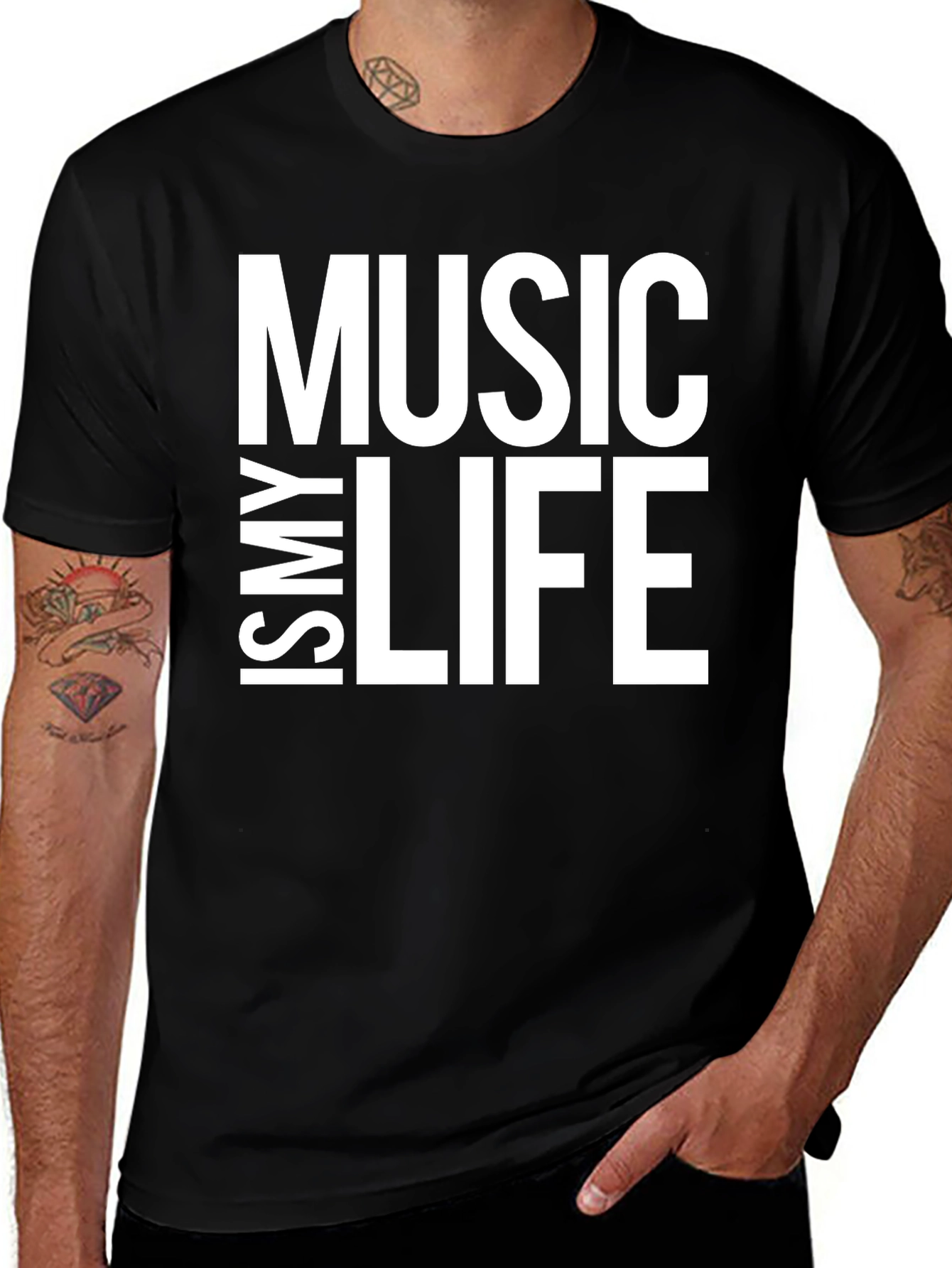 Music Is My Life Black Graphic Tee Shirt