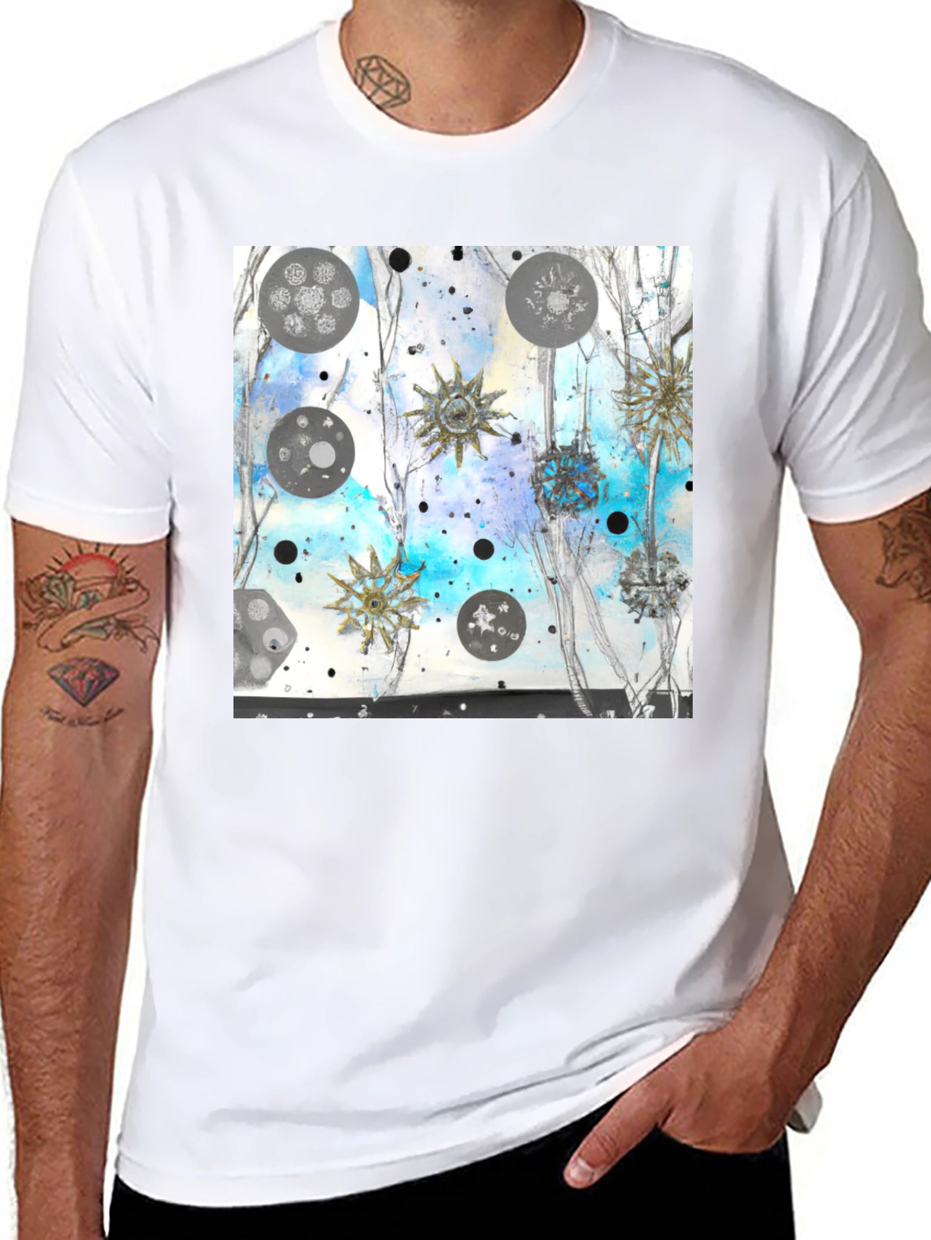 Abstract Celestial Design Black Tee