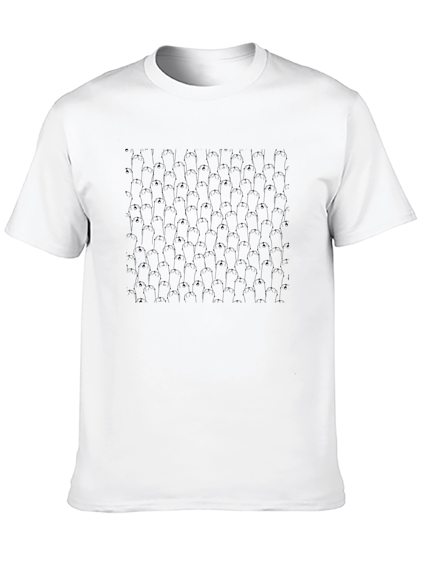 Mens Black Penguin Pattern Crewneck T-Shirt