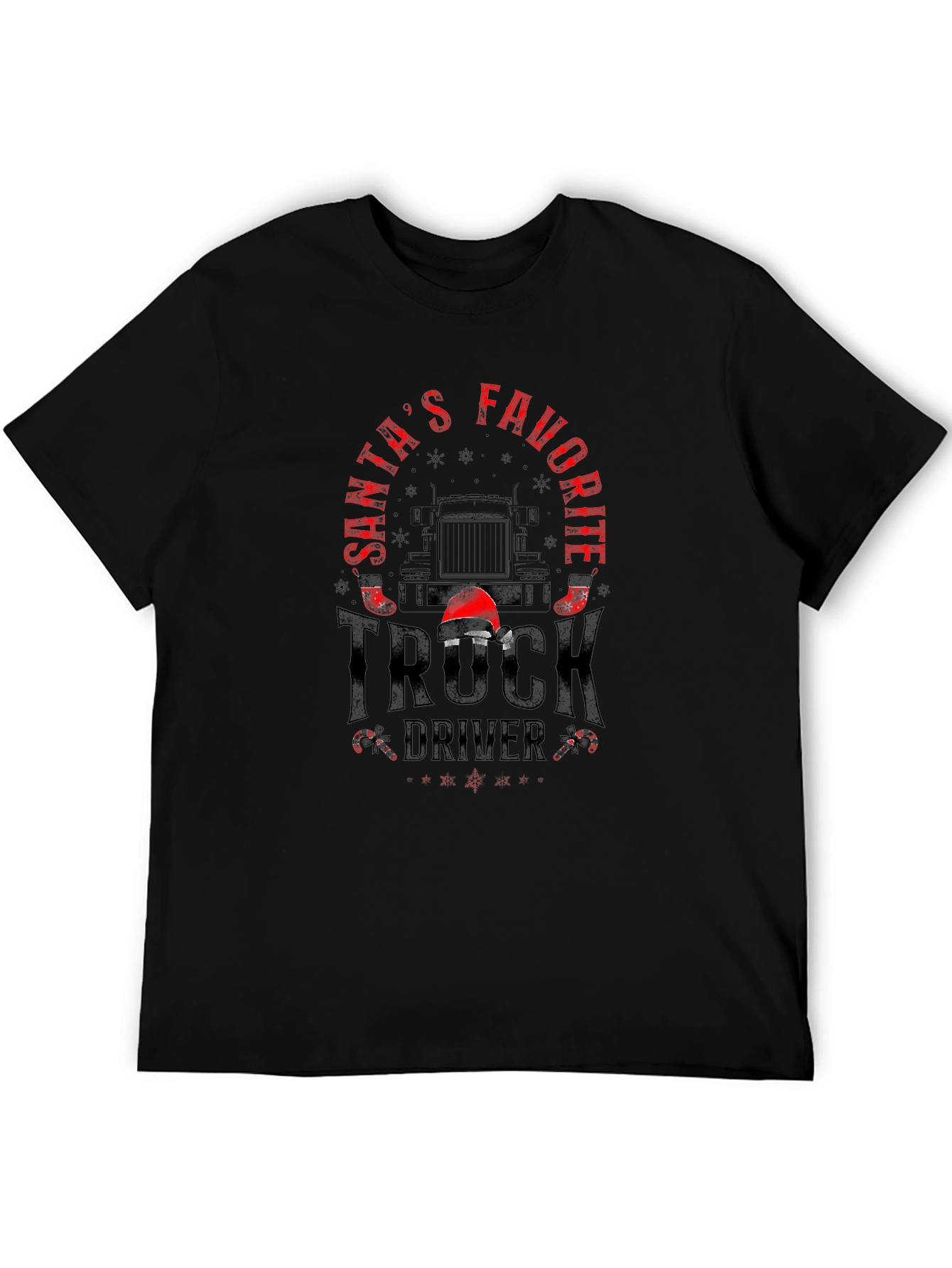 Santas Favorite Truck Driver Black Graphic T-Shirt