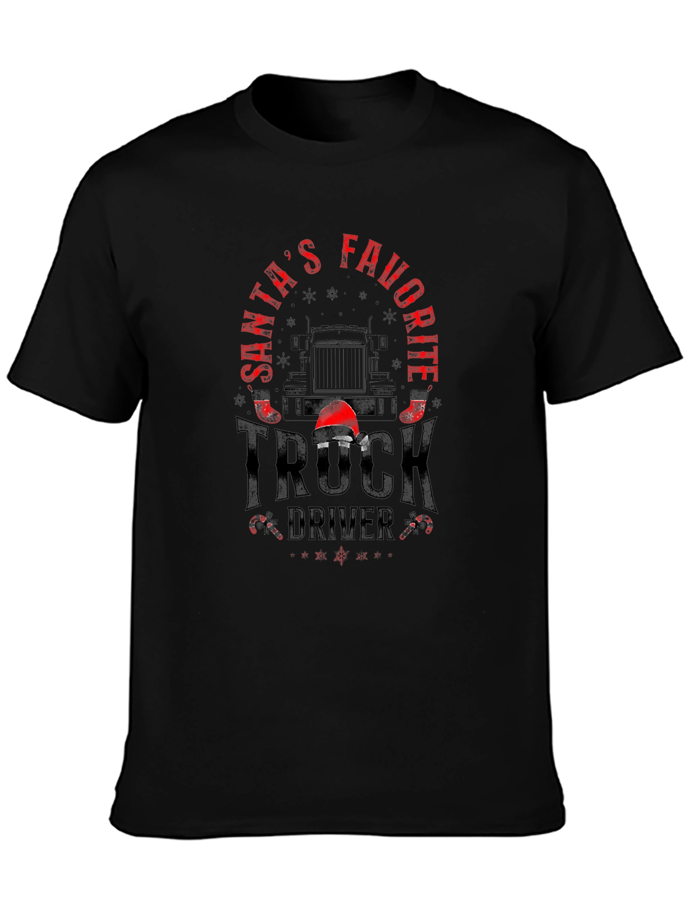 Santas Favorite Truck Driver Black Graphic T-Shirt