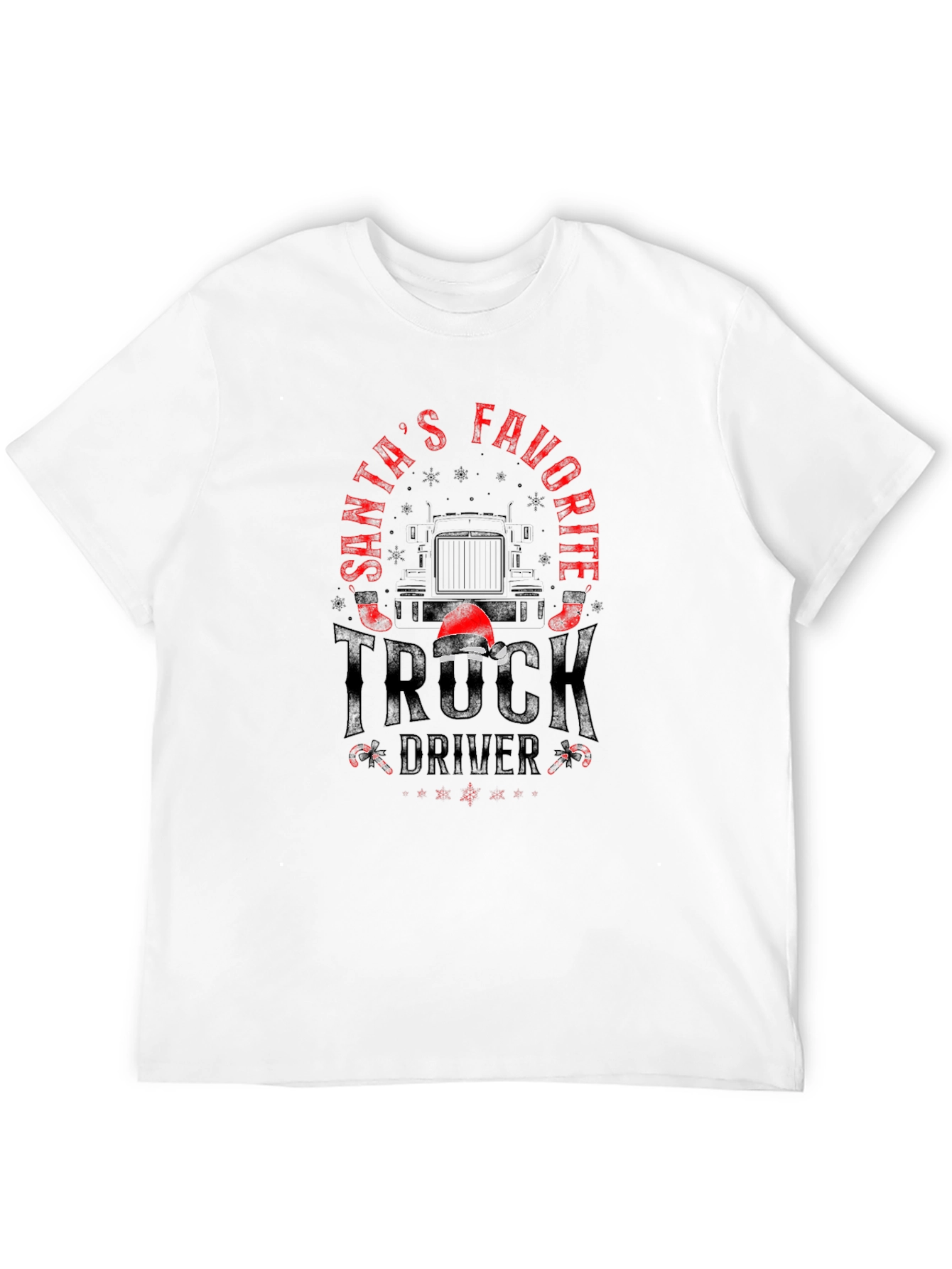 Santas Favorite Truck Driver Black Graphic T-Shirt