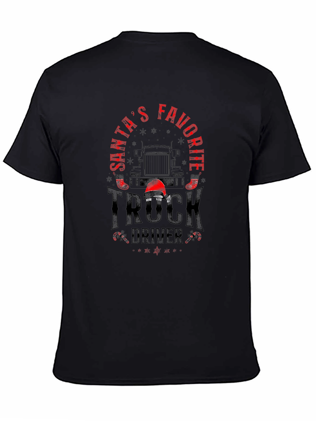 Santas Favorite Truck Driver Black Graphic T-Shirt