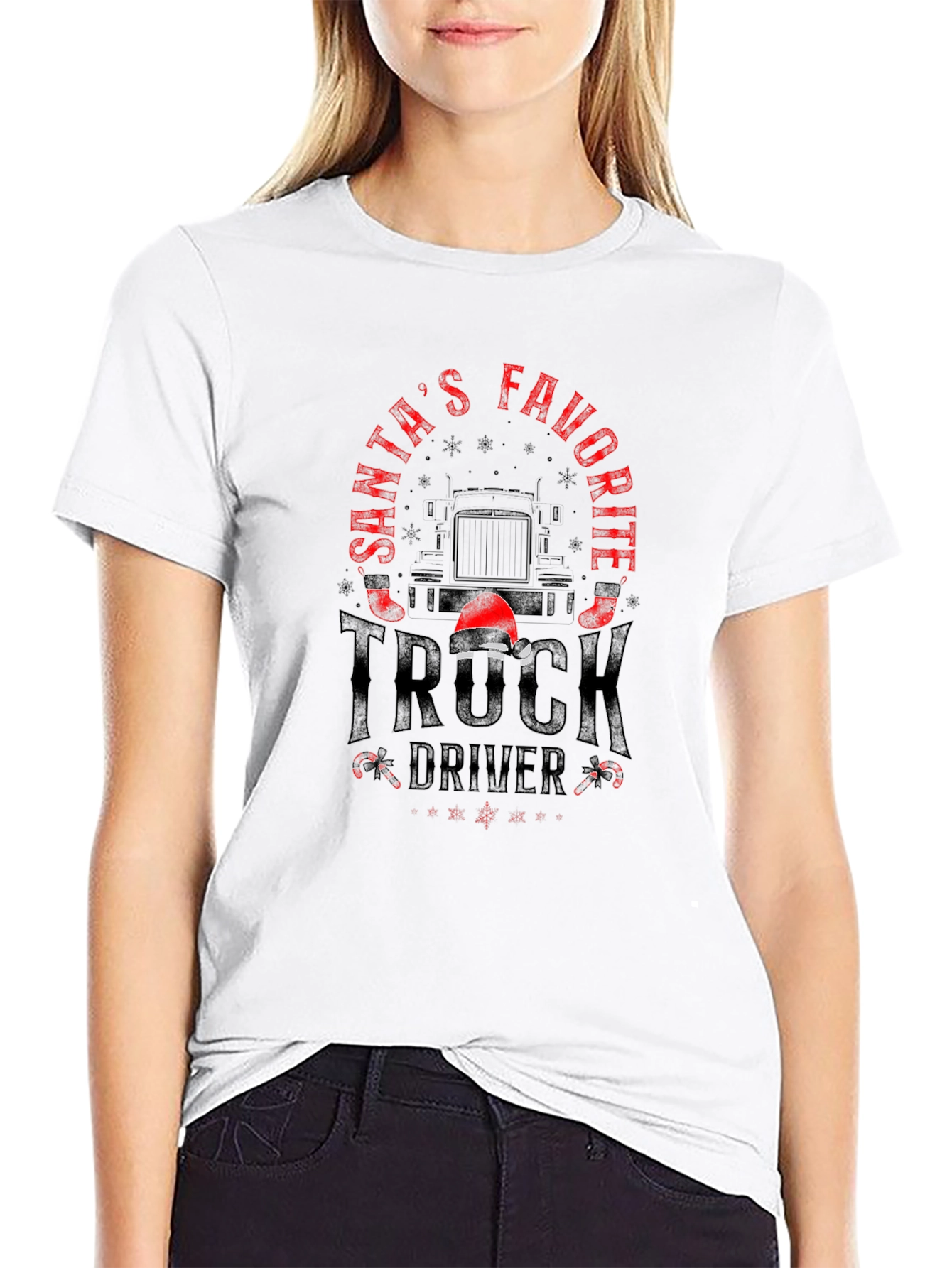 Santas Favorite Truck Driver Black Graphic T-Shirt