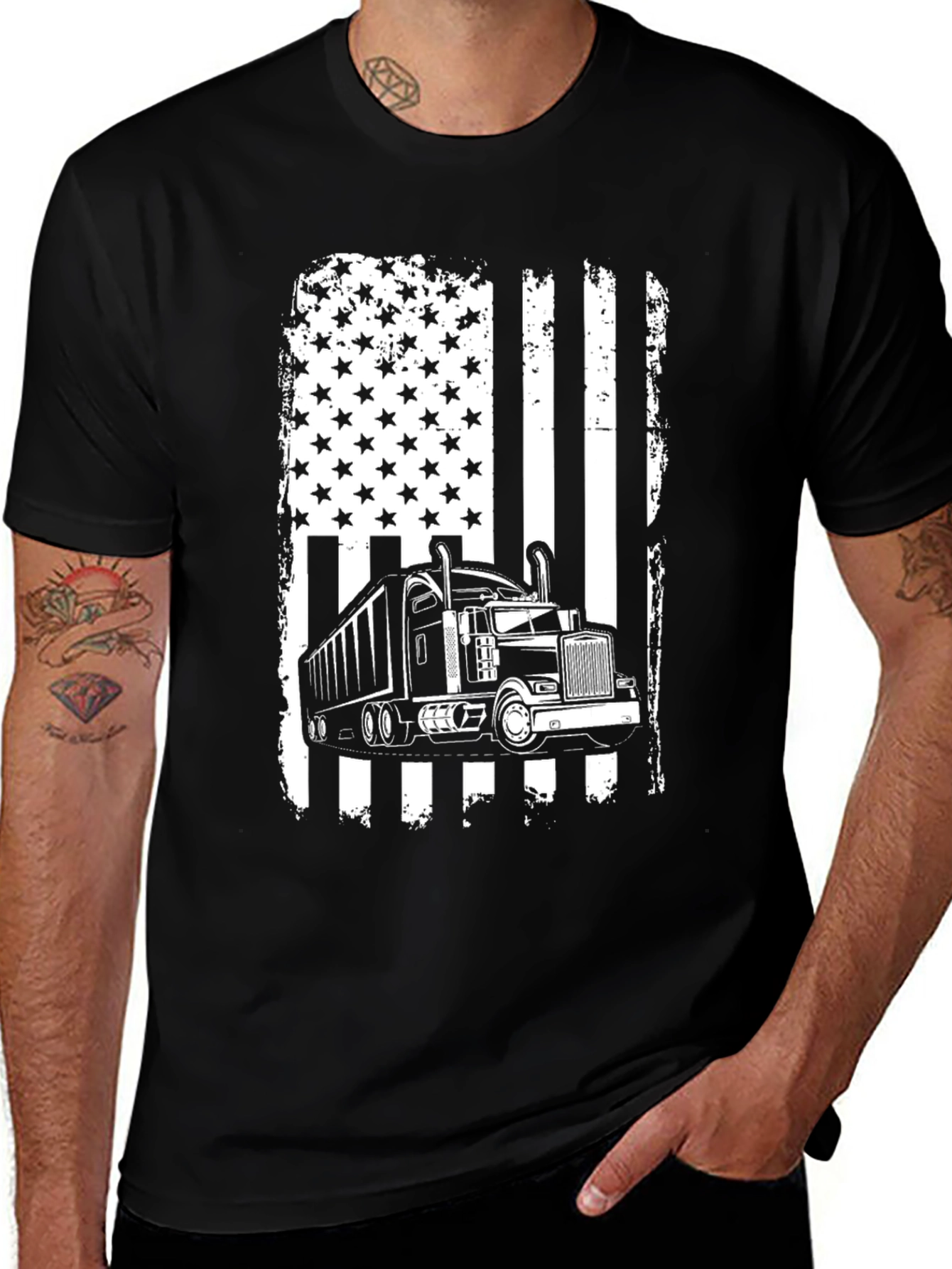 Trucker Flag Graphic T-Shirt - Black