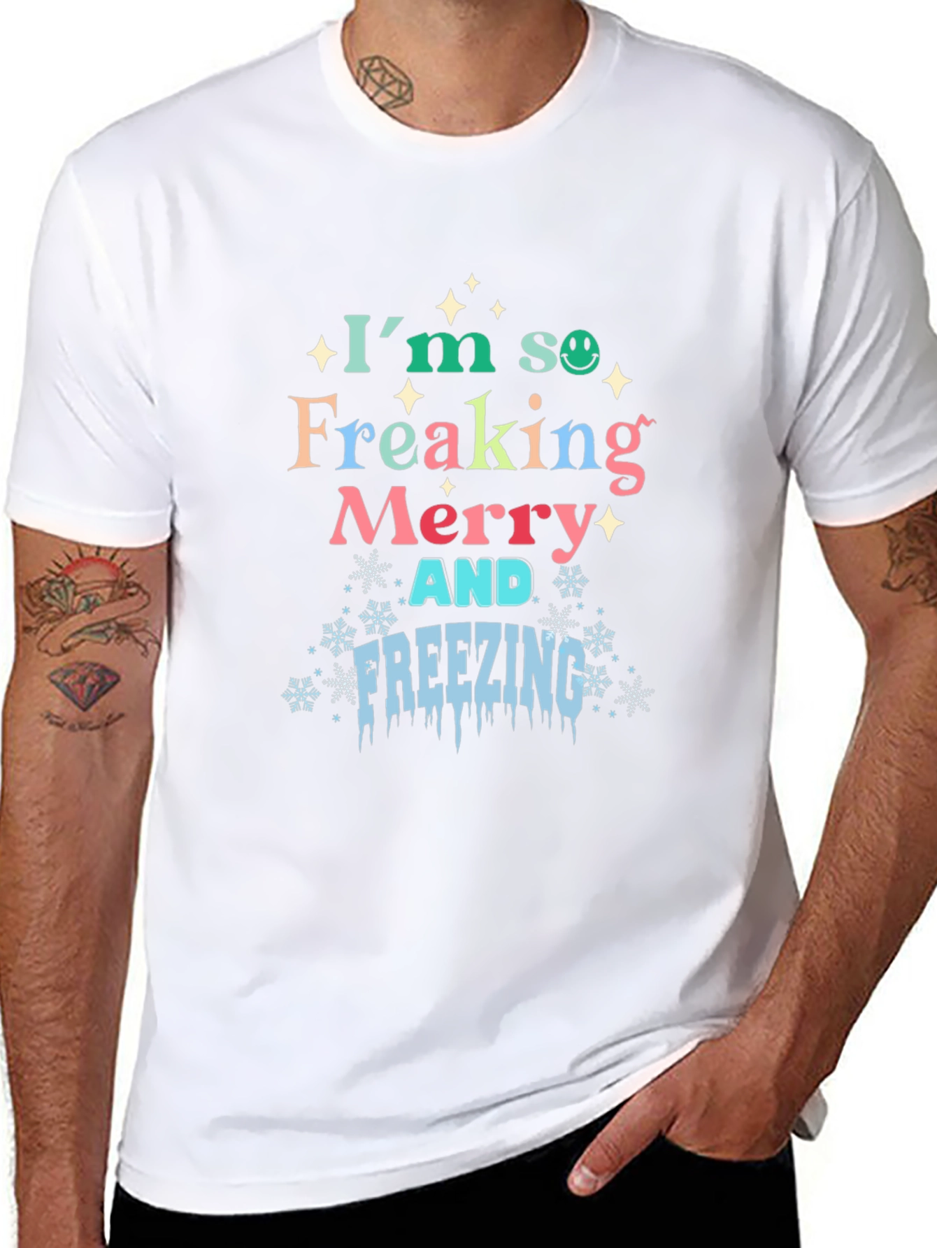 Merry & Freezing Graphic Tee - Holiday T-Shirt