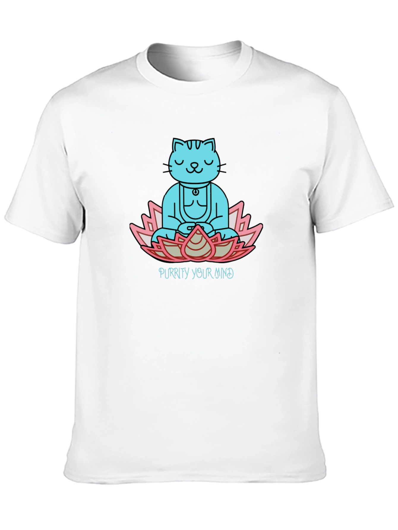 Purrity Your Mind Black T-Shirt - Meditating Cat Design