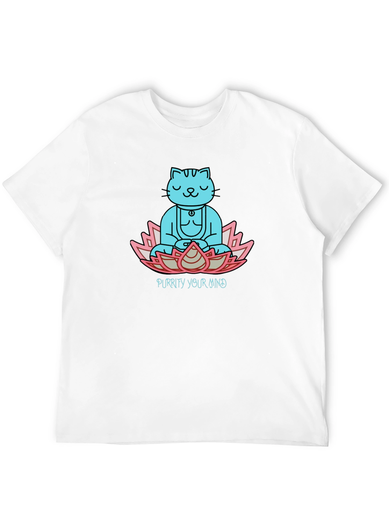 Purrity Your Mind Black T-Shirt - Meditating Cat Design