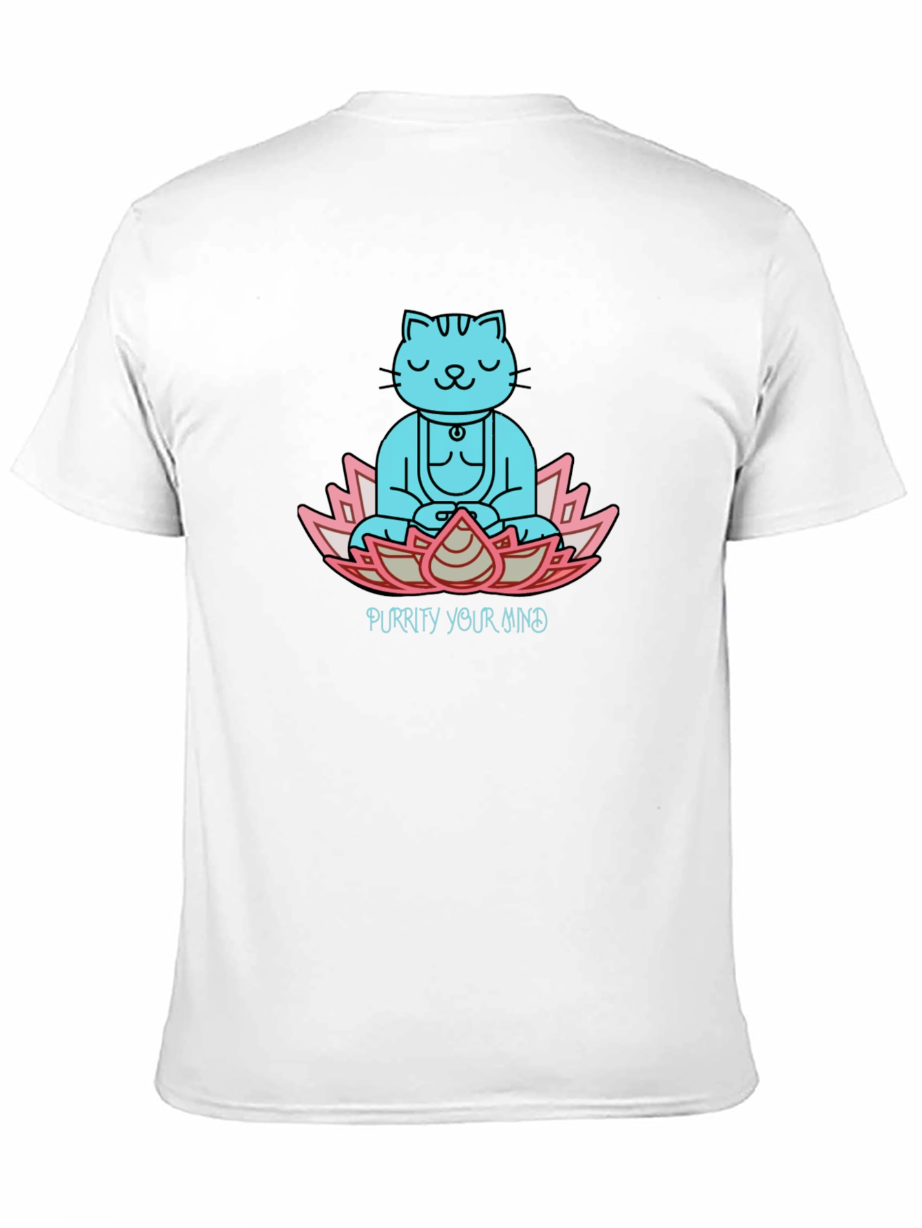 Purrity Your Mind Black T-Shirt - Meditating Cat Design