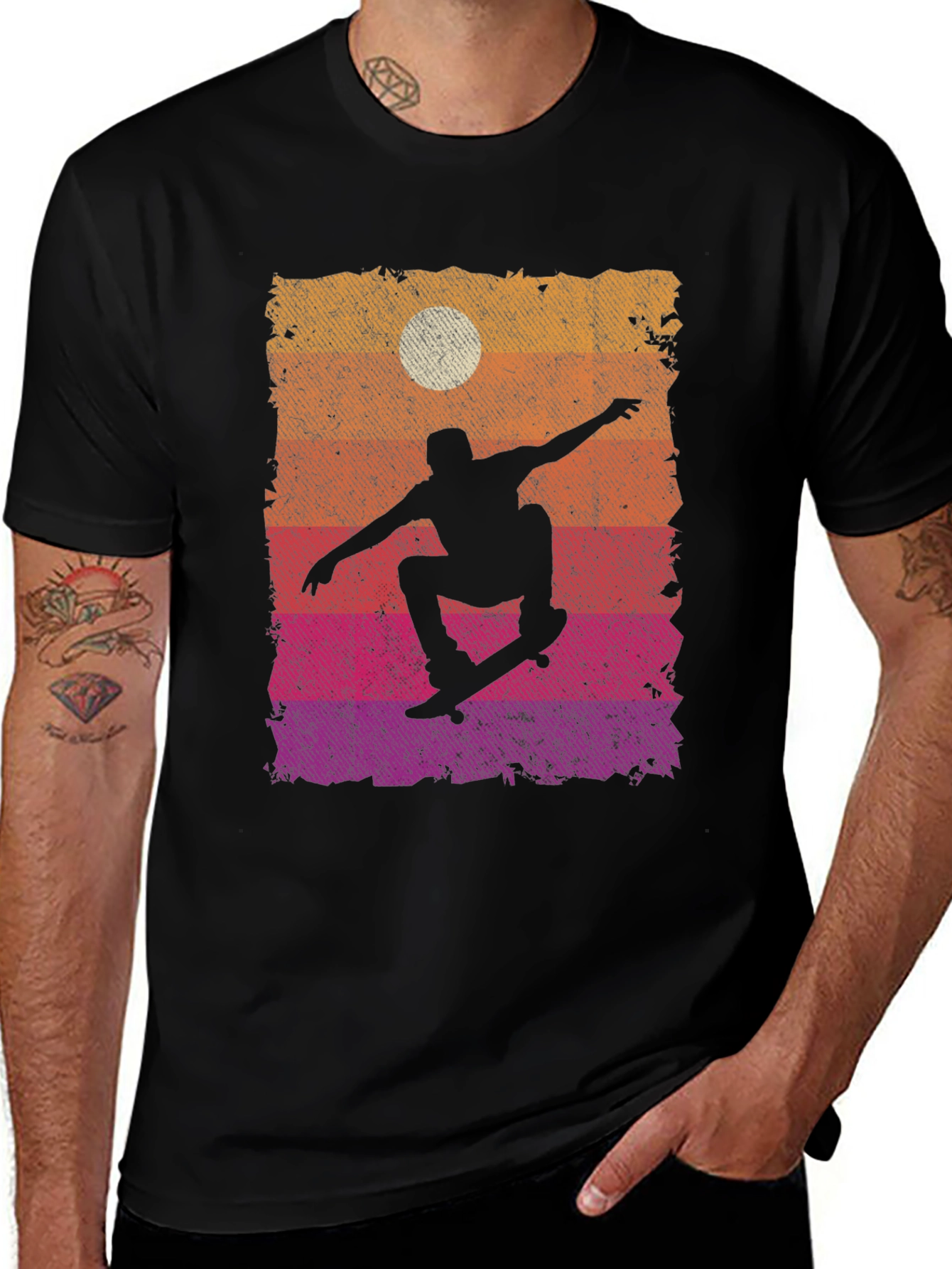 Skateboarding Sunset Graphic Tee - Cool Skater Design
