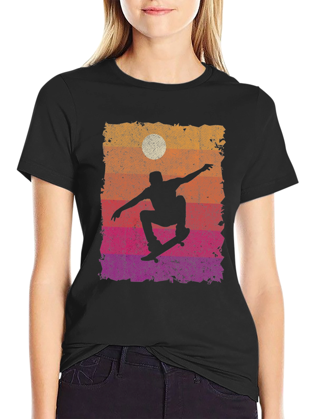 Skateboarding Sunset Graphic Tee - Cool Skater Design