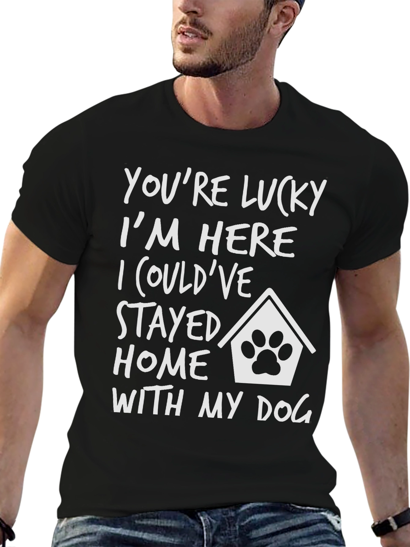 Lucky Im Here Dog T-Shirt