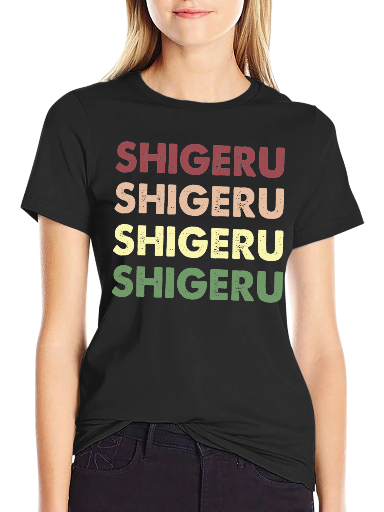Retro Shigeru Text Graphic T-Shirt