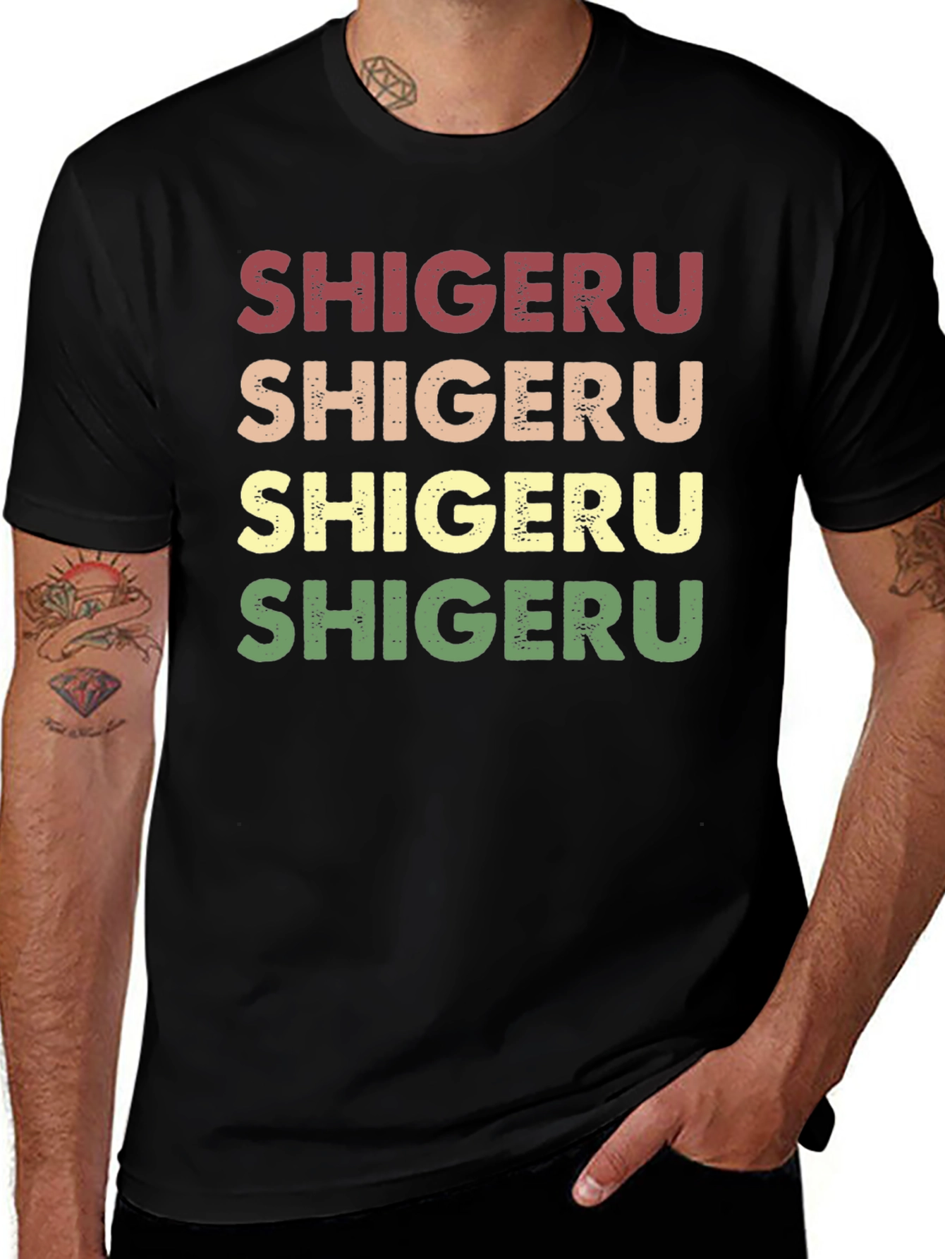 Retro Shigeru Text Graphic T-Shirt
