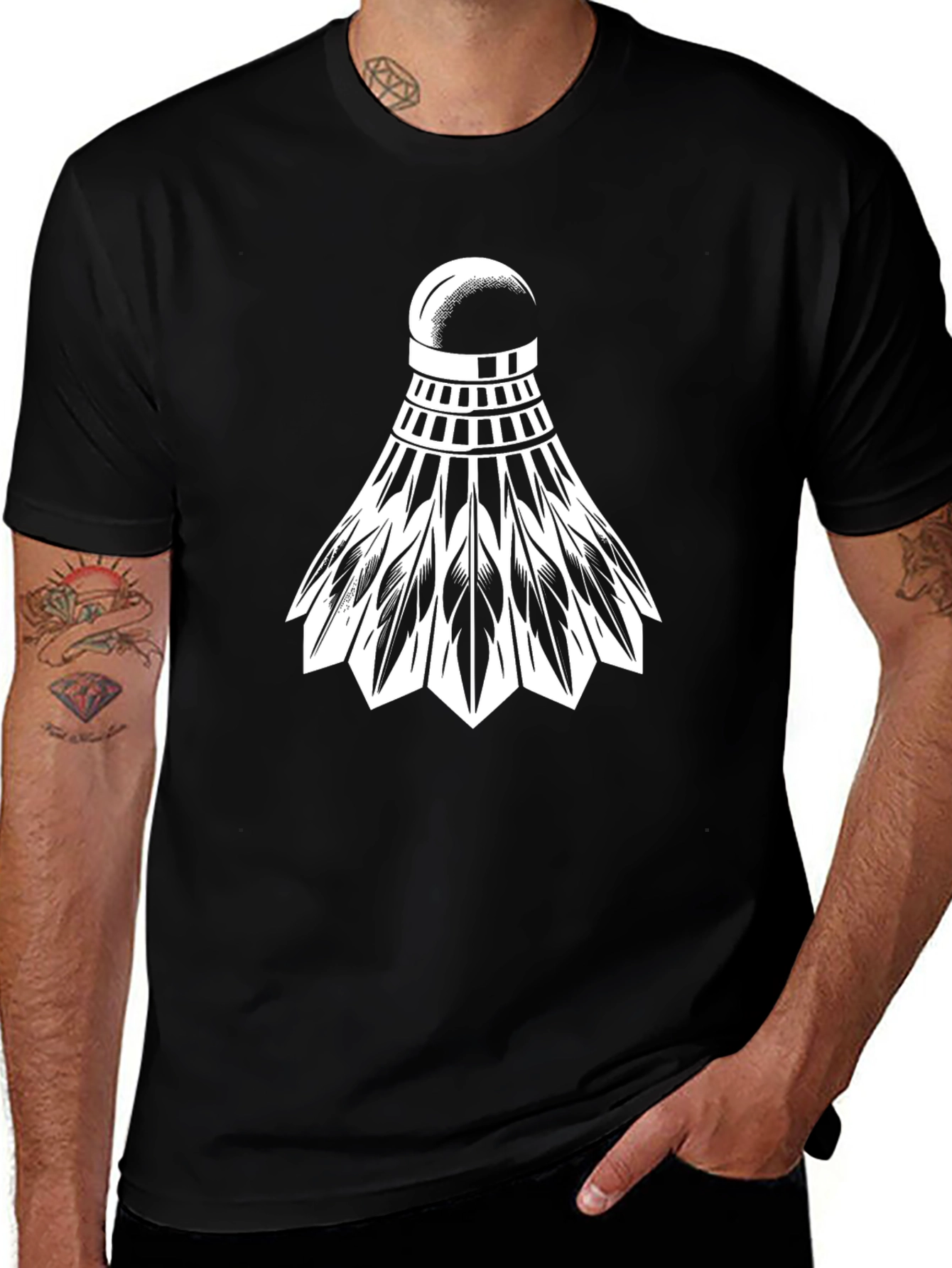 Badminton Shuttlecock Graphic Tee - Black Cotton Blend