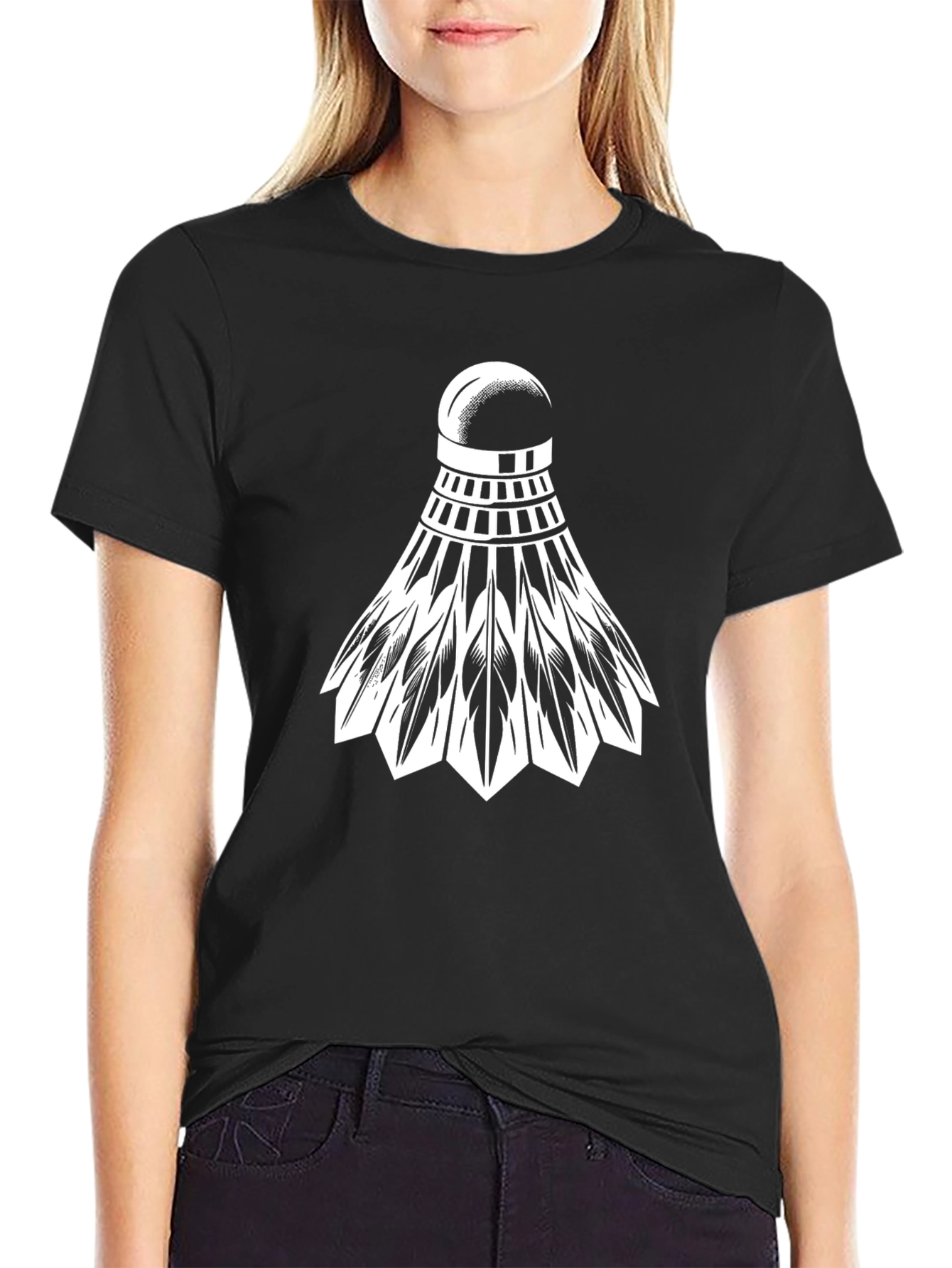 Badminton Shuttlecock Graphic Tee - Black Cotton Blend
