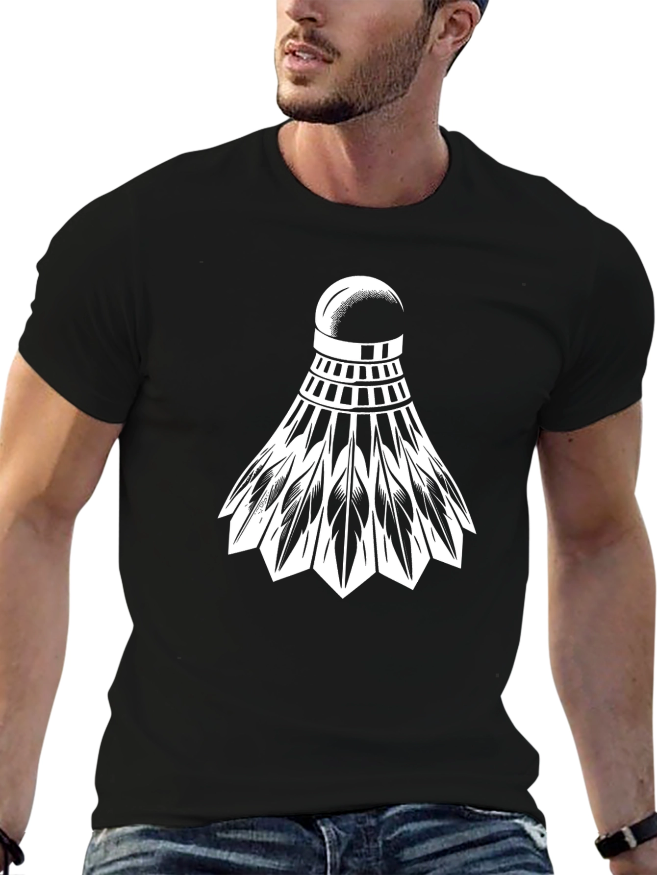 Badminton Shuttlecock Graphic Tee - Black Cotton Blend