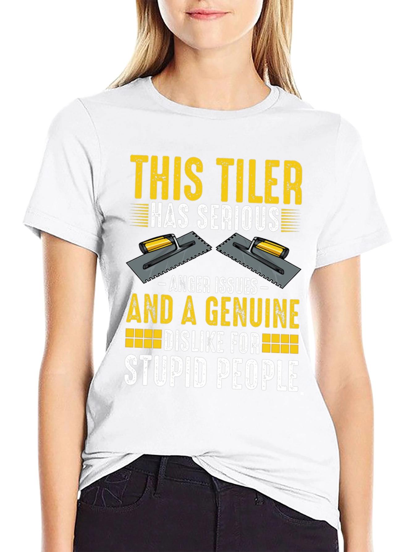 Funny Tiler T-Shirt - Anger Issues & Stupid People