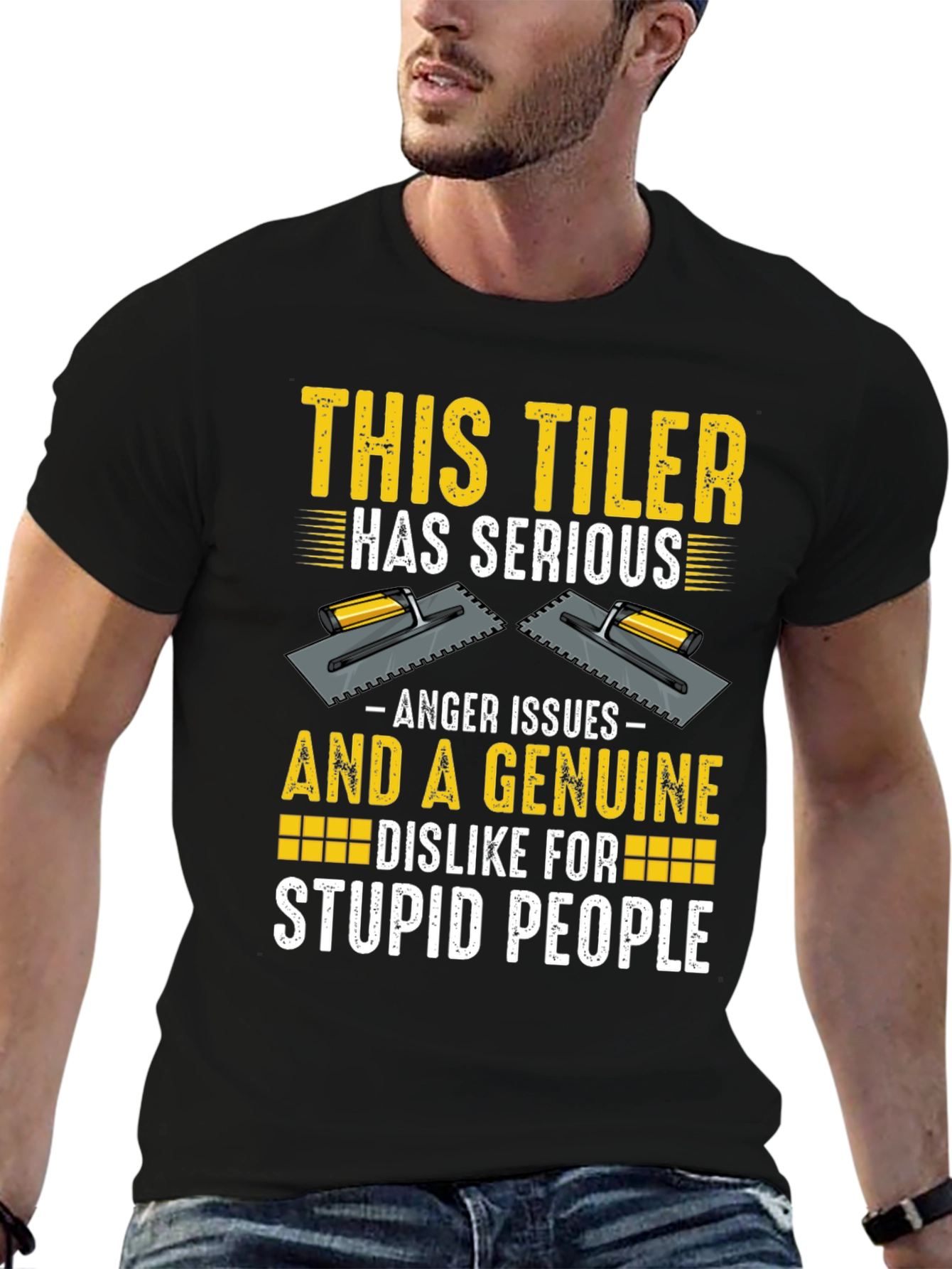 Funny Tiler T-Shirt - Anger Issues & Stupid People
