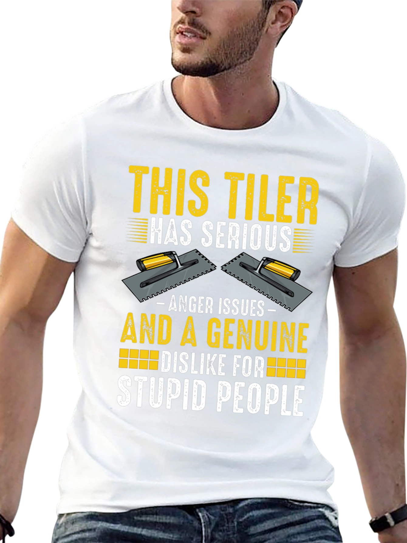Funny Tiler T-Shirt - Anger Issues & Stupid People