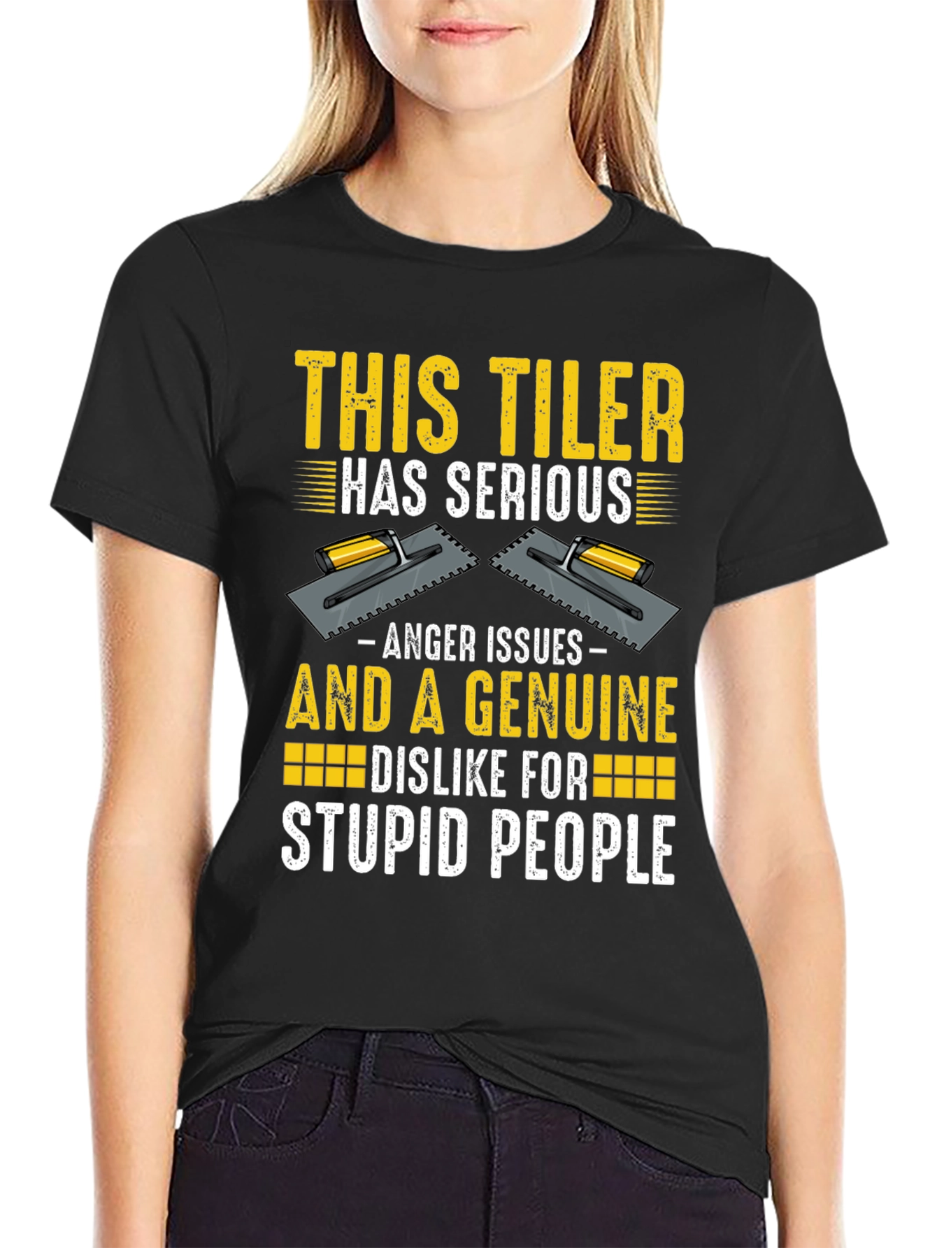 Funny Tiler T-Shirt - Anger Issues & Stupid People