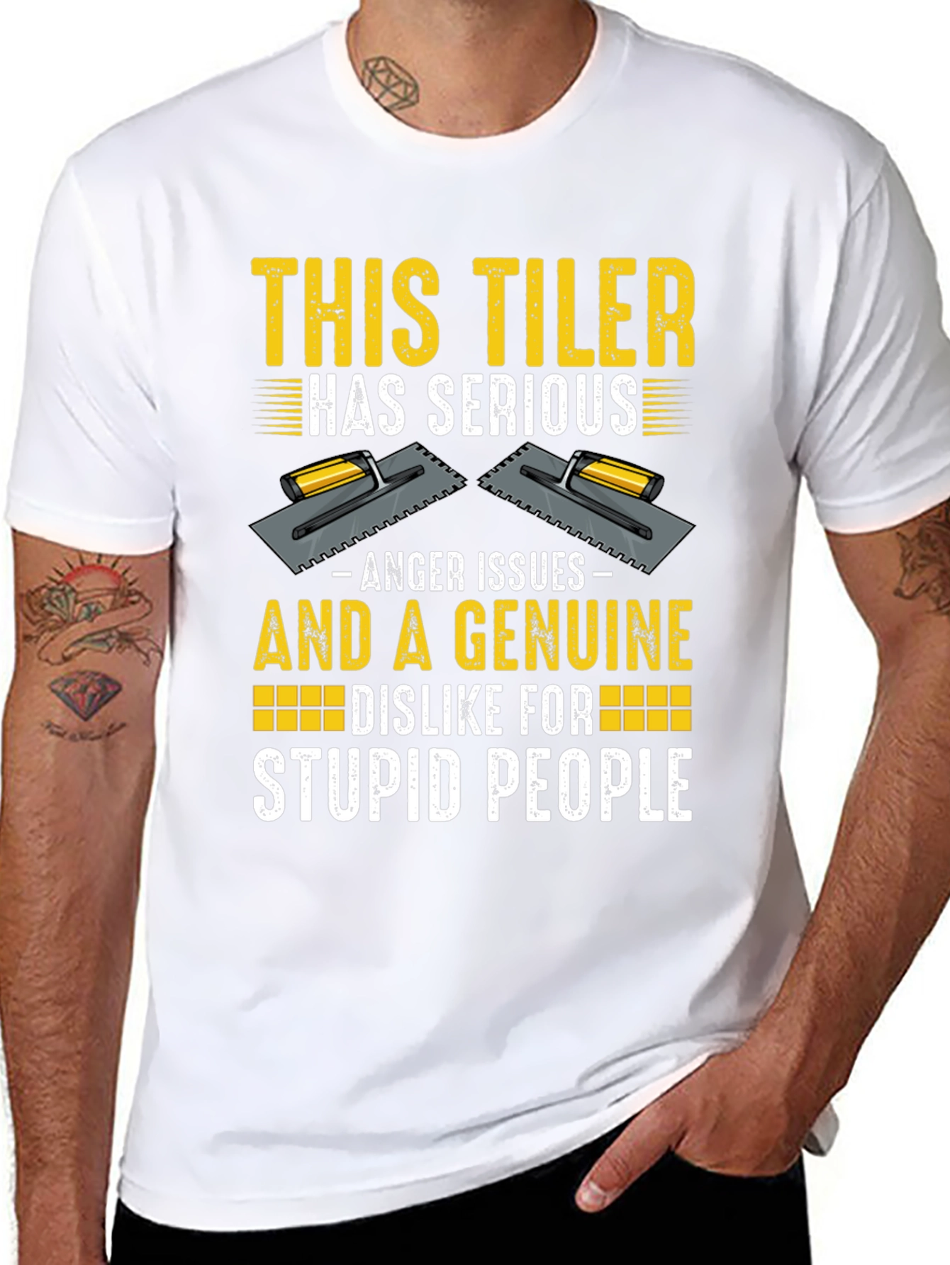 Funny Tiler T-Shirt - Anger Issues & Stupid People