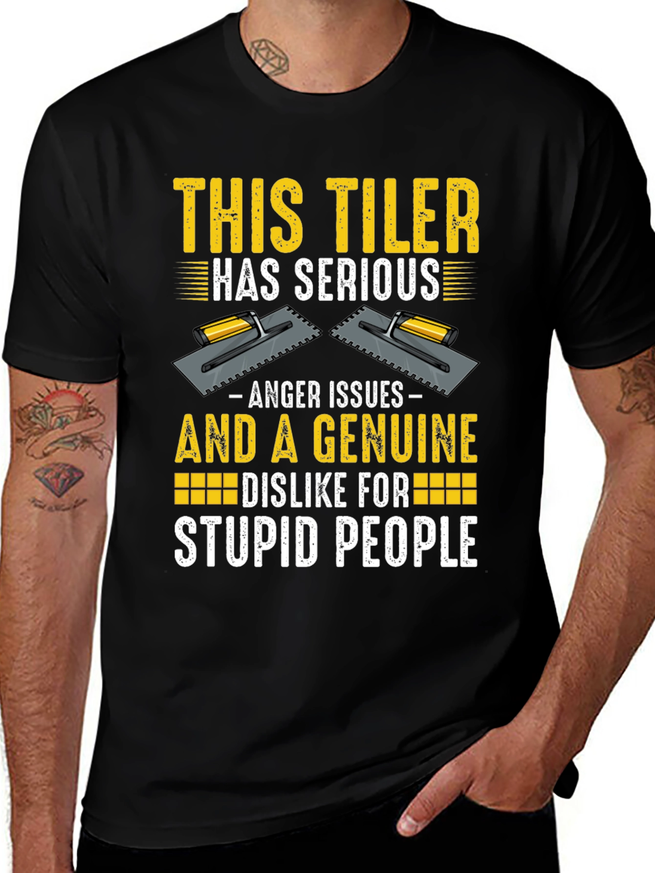 Funny Tiler T-Shirt - Anger Issues & Stupid People
