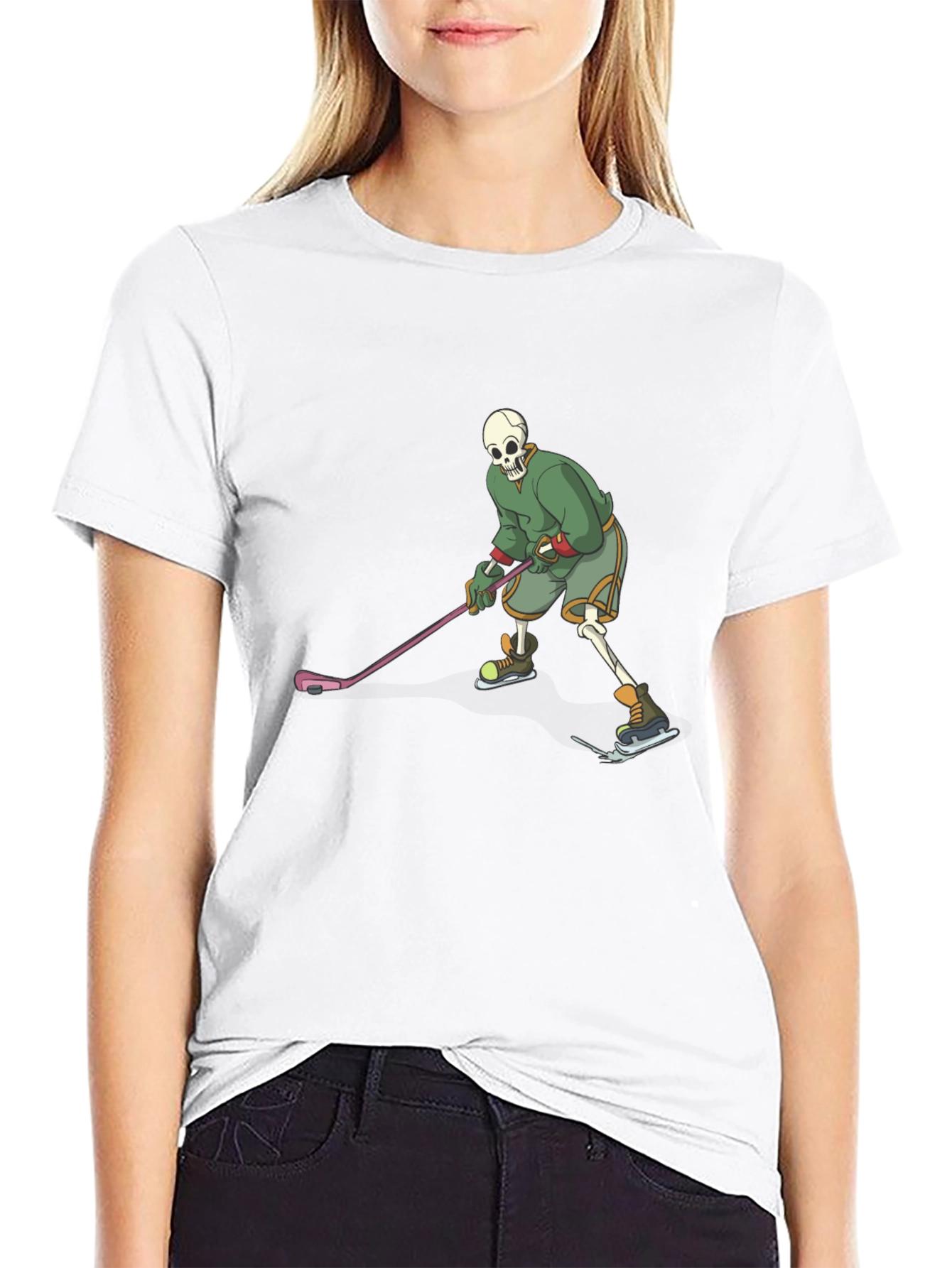 Skeleton Hockey Player Graphic Tee - Black