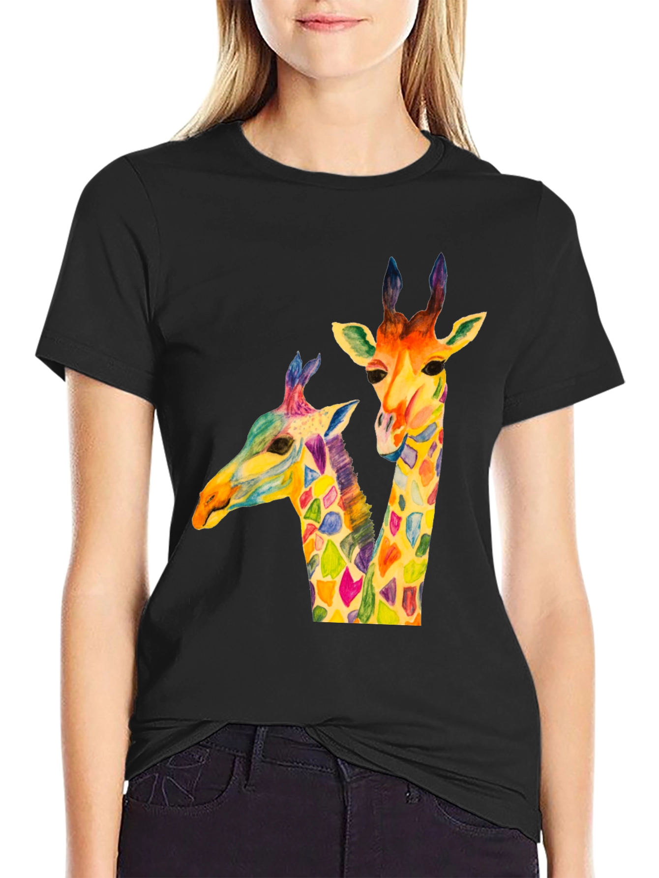 Colorful Giraffe Graphic T-Shirt