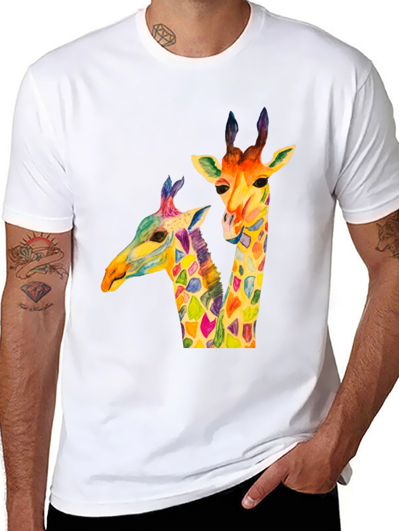 Colorful Giraffe Graphic T-Shirt