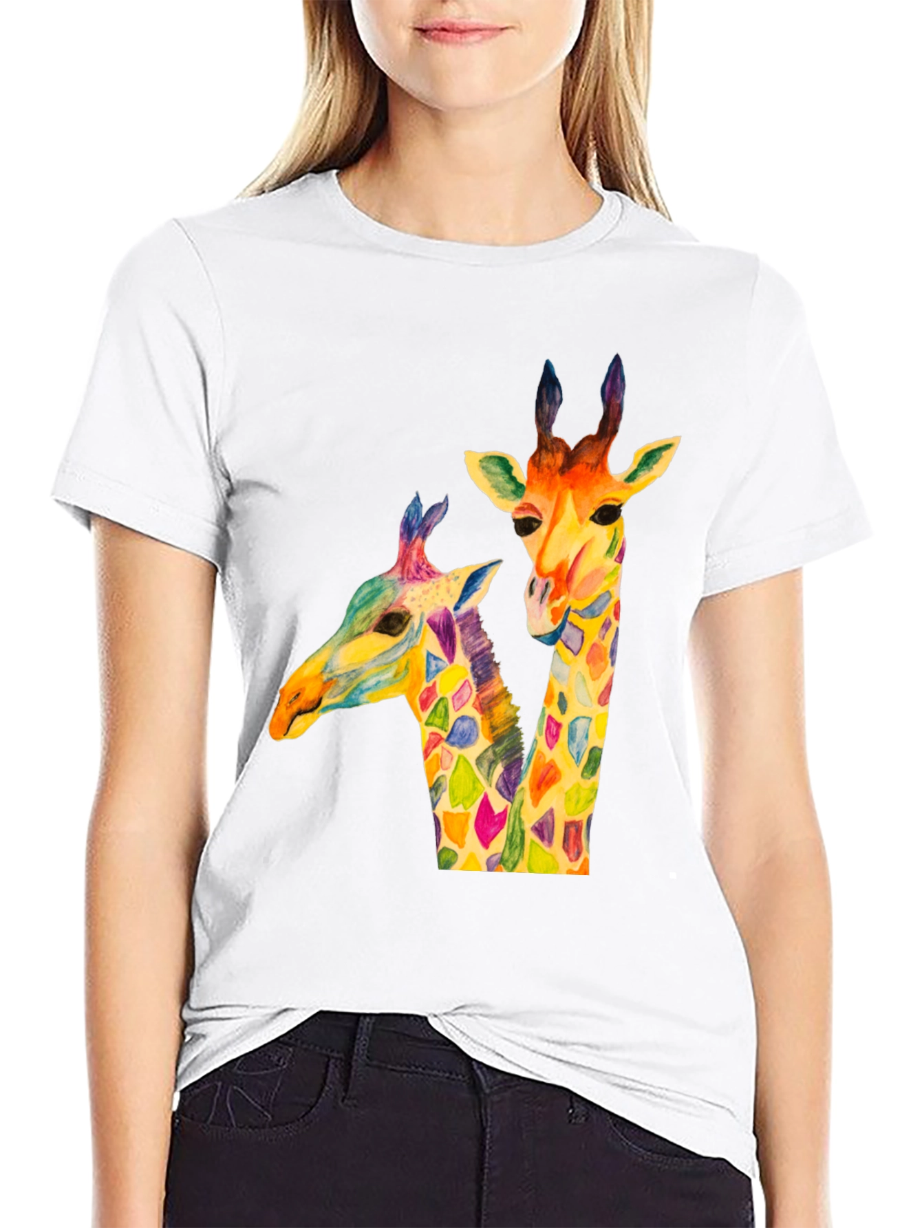 Colorful Giraffe Graphic T-Shirt