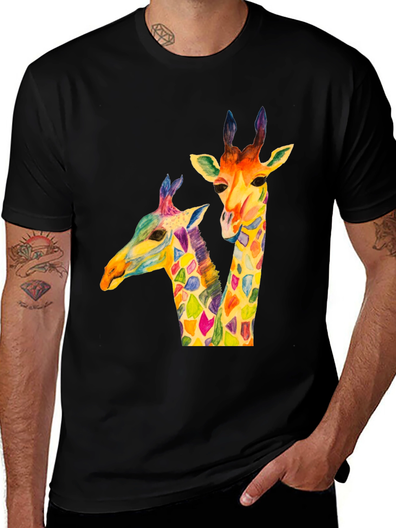 Colorful Giraffe Graphic T-Shirt
