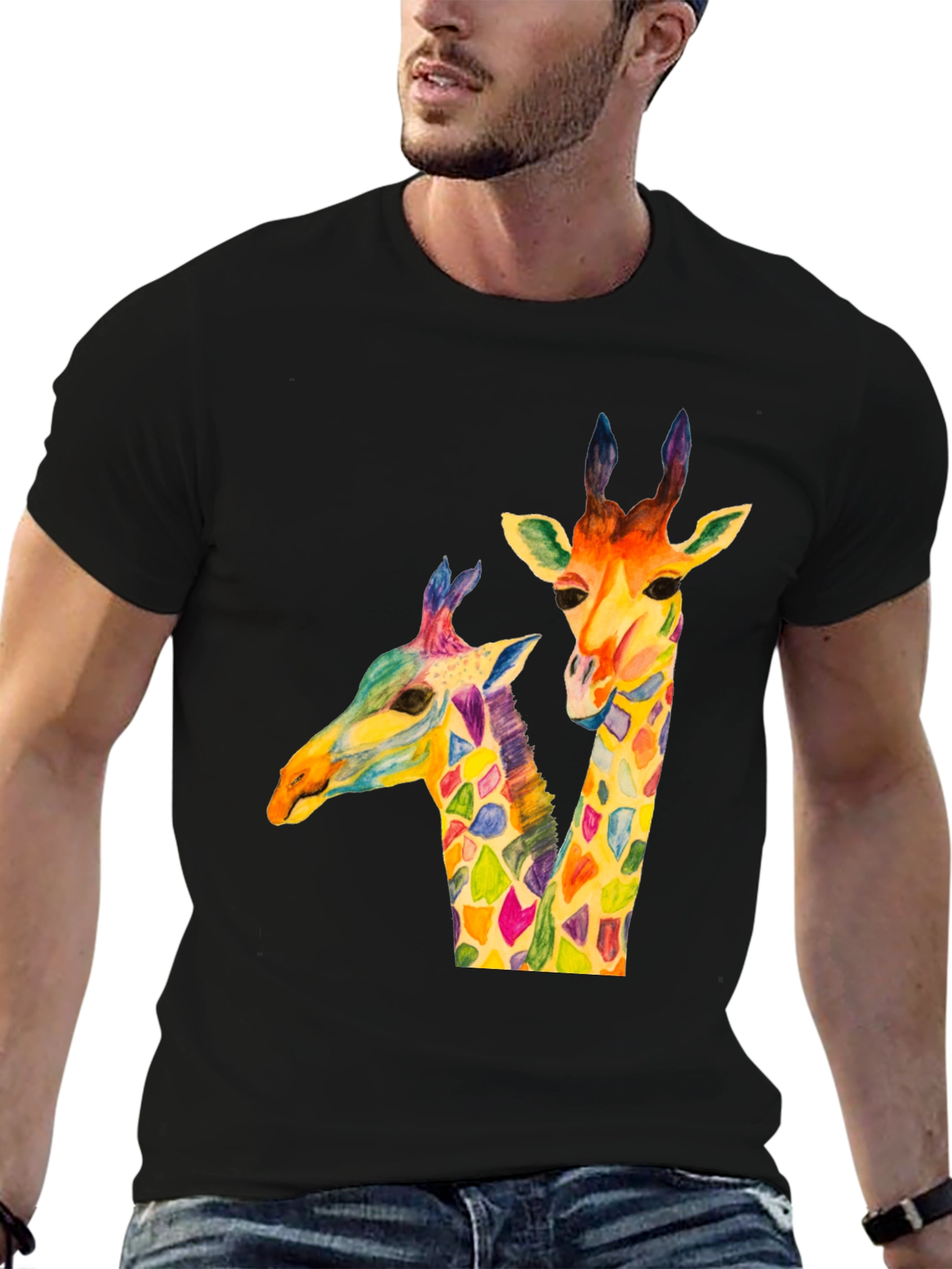 Colorful Giraffe Graphic T-Shirt
