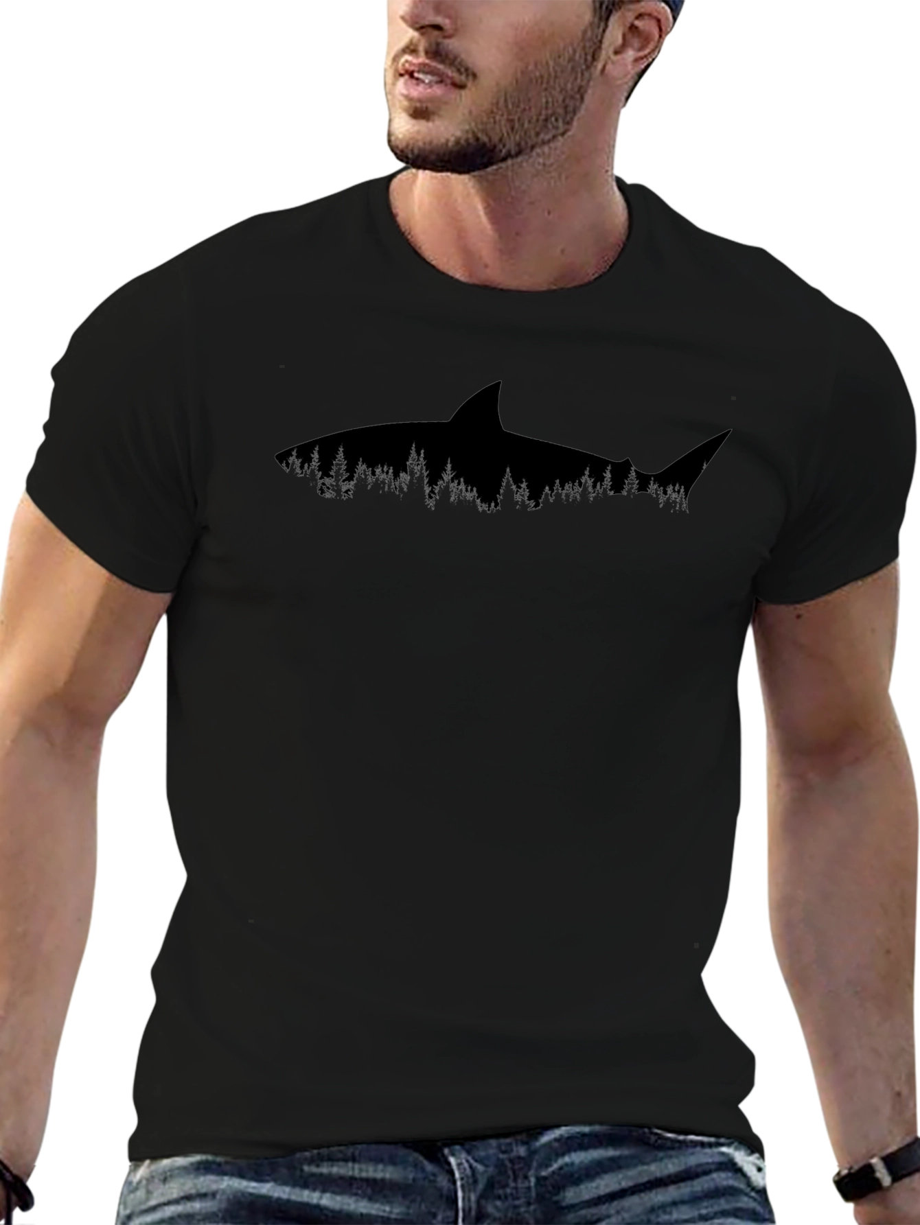 Shark Forest Graphic Tee - Mens Black T-Shirt