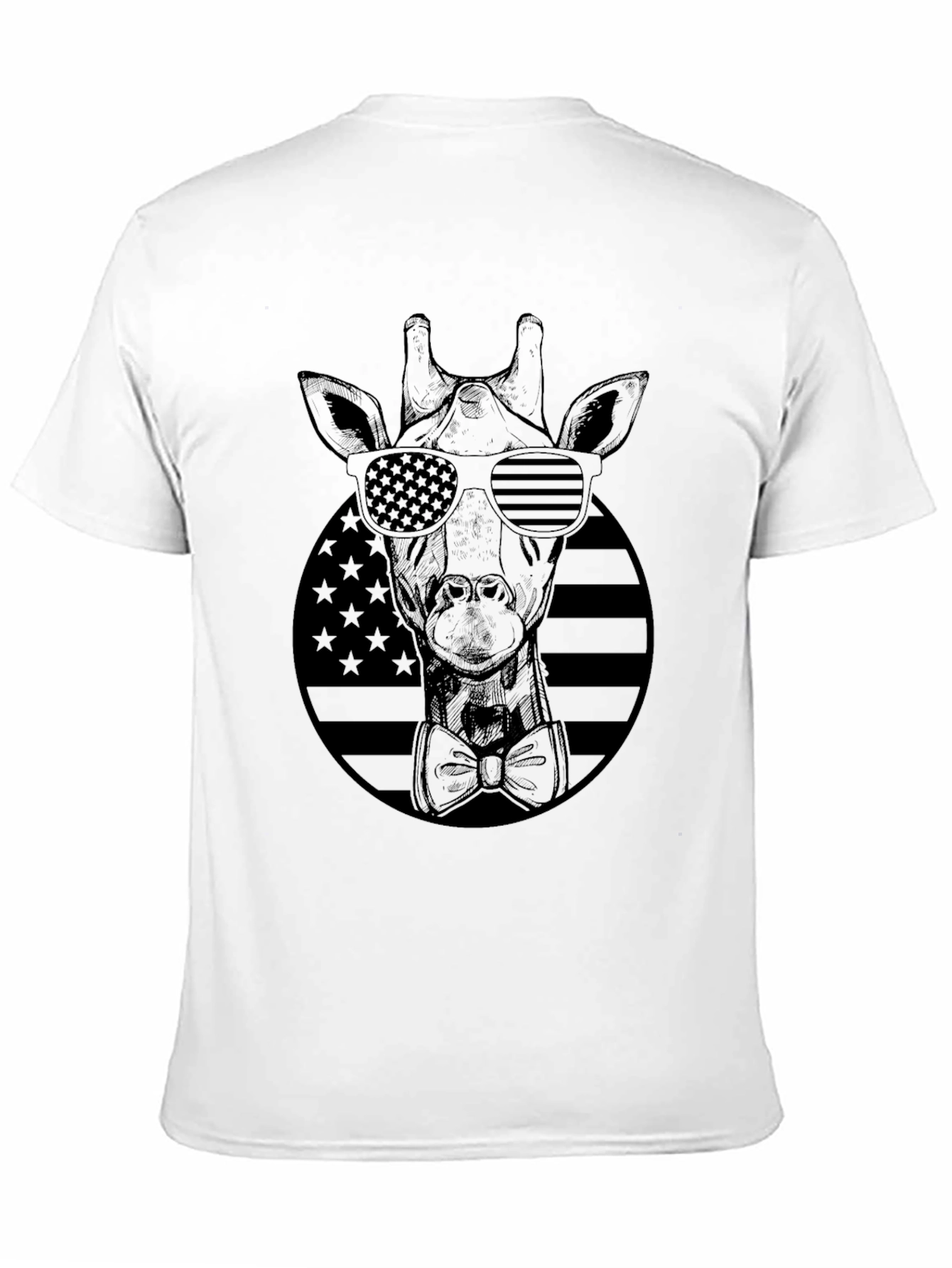 Giraffe Sunglasses USA Flag Black T-Shirt