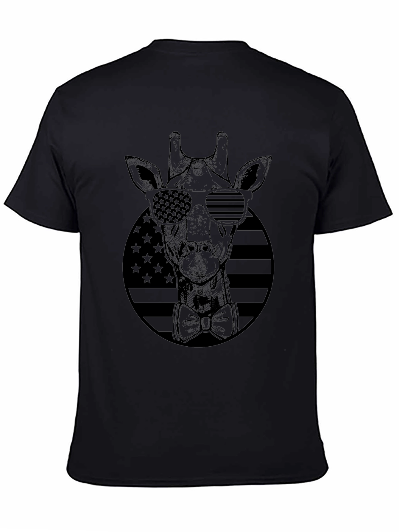 Giraffe Sunglasses USA Flag Black T-Shirt