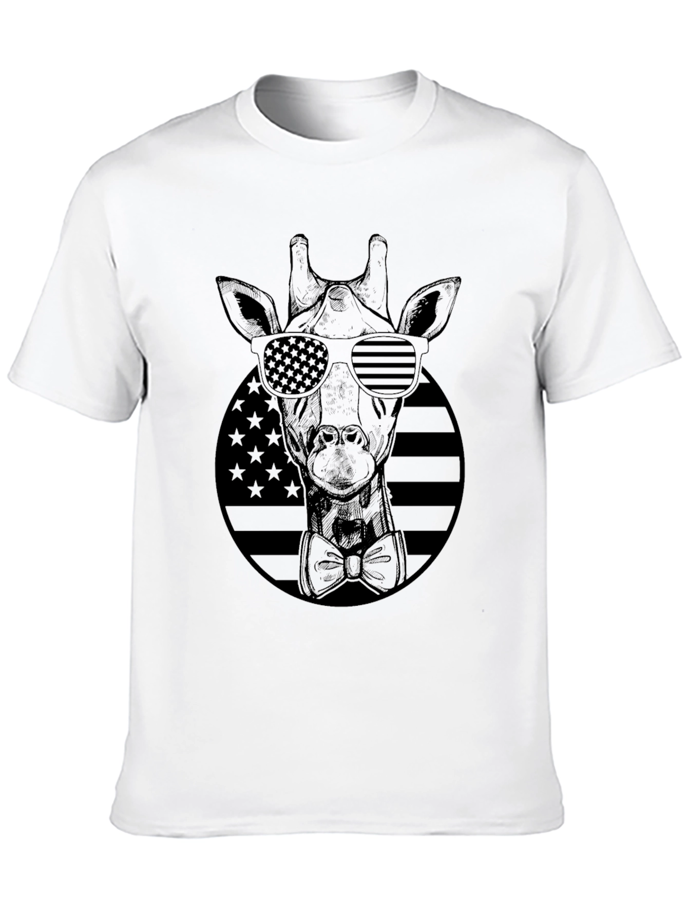 Giraffe Sunglasses USA Flag Black T-Shirt