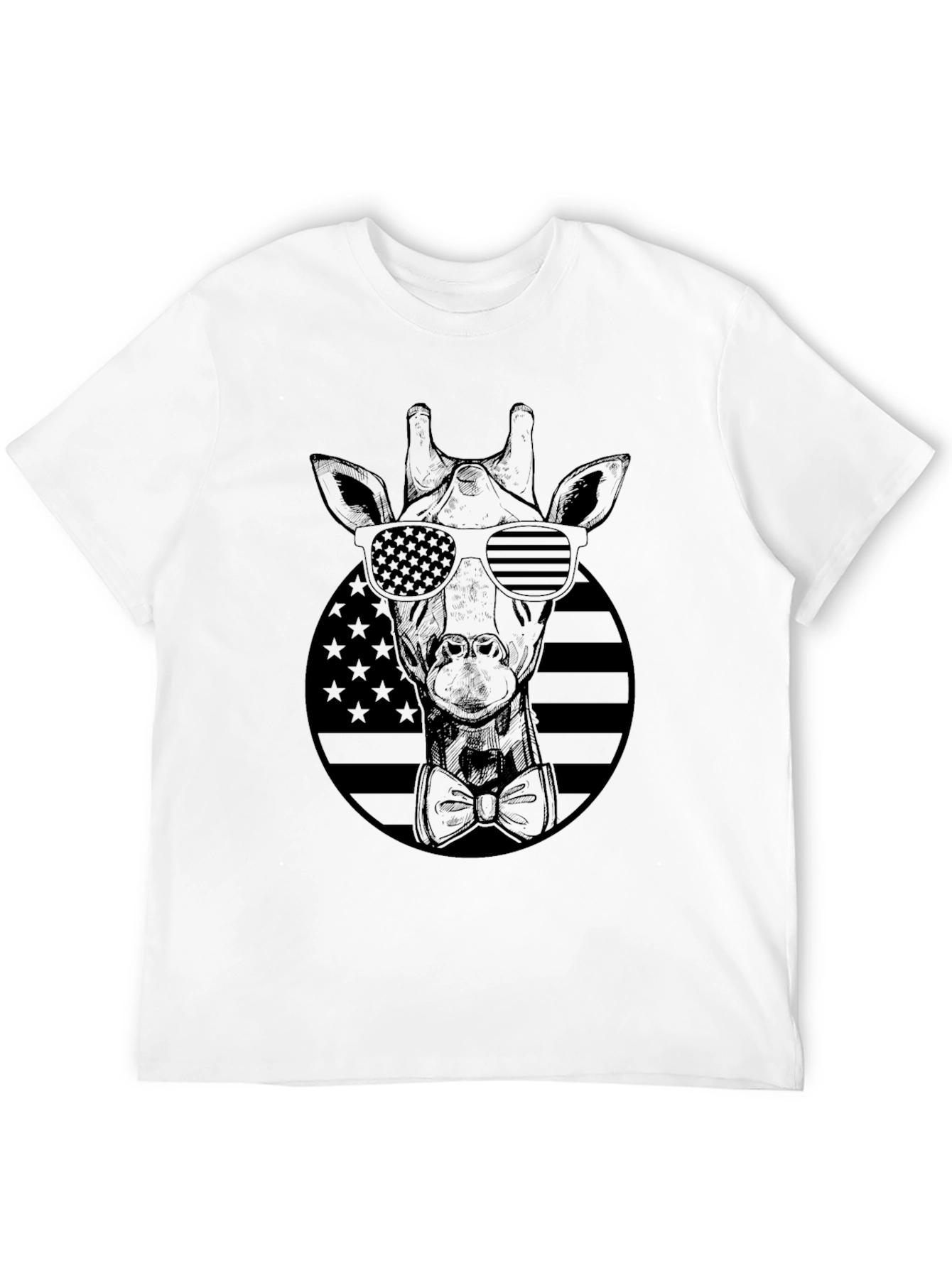 Giraffe Sunglasses USA Flag Black T-Shirt
