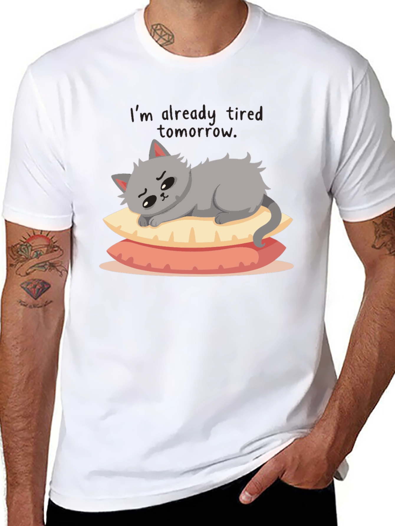 Lazy Cat on Pillows Graphic Tee